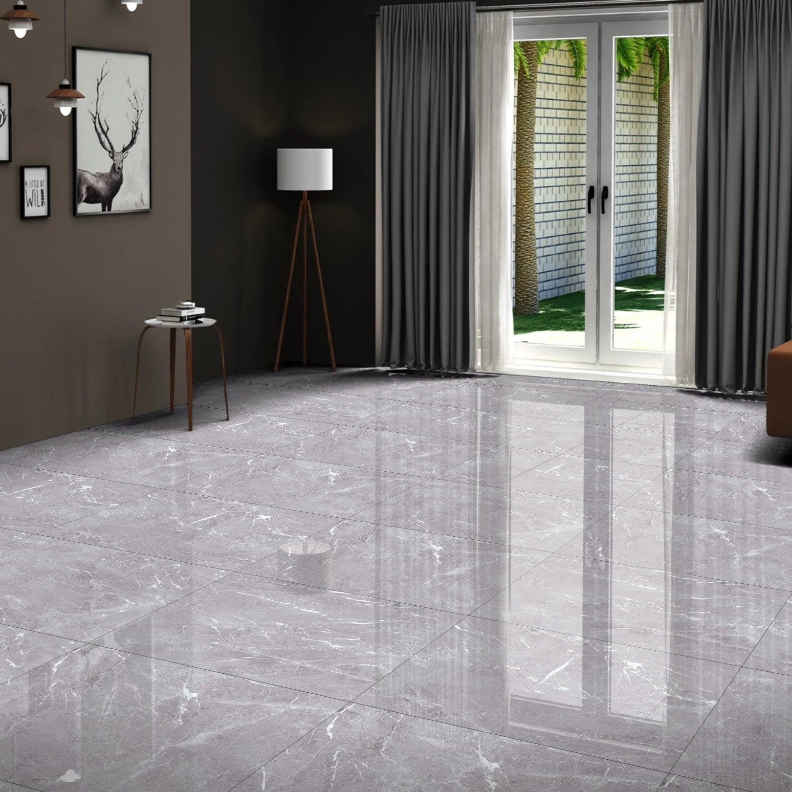 Misty Ocean Grey Glossy Porcelain 60X60cm Wall Floor Tiles