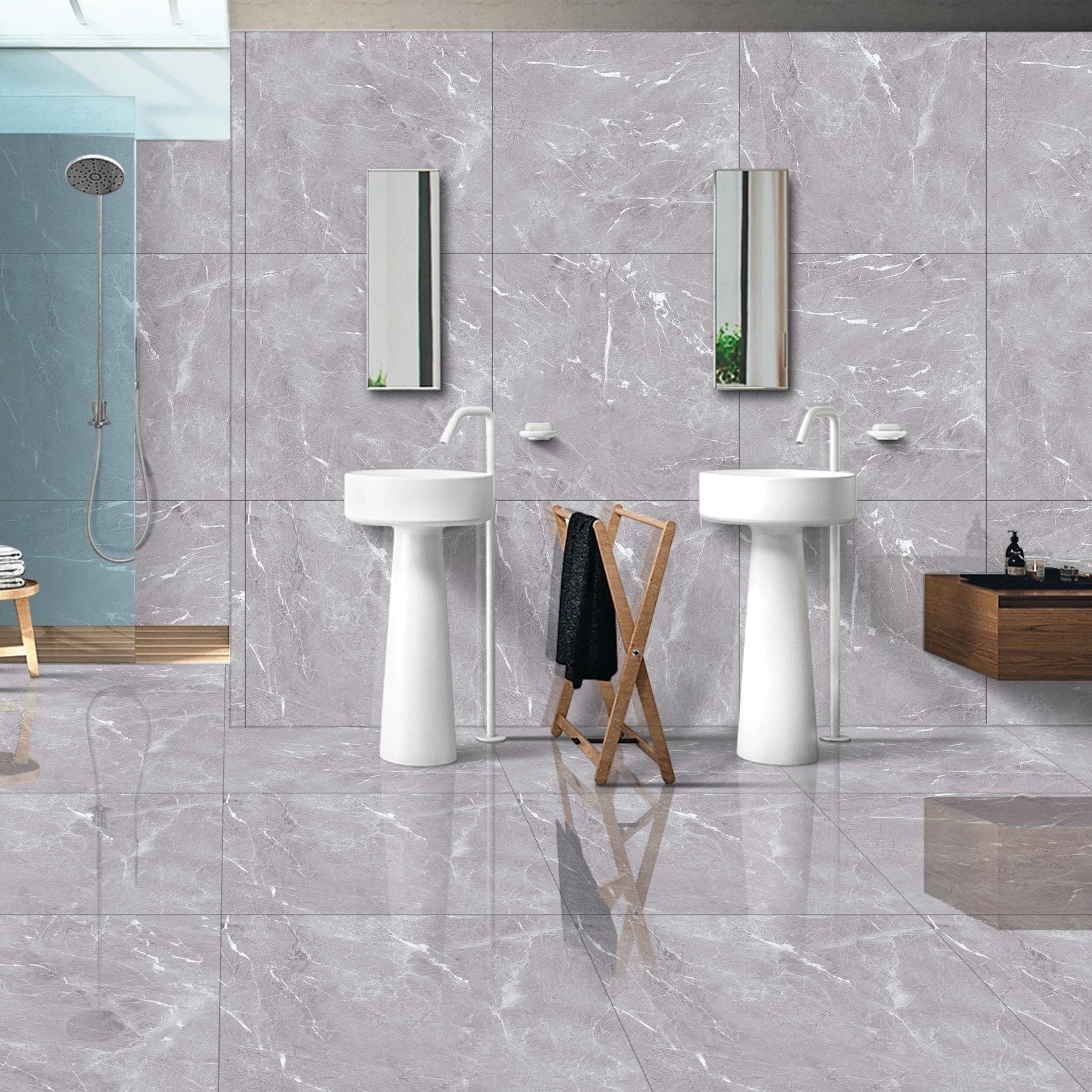 Misty Ocean Grey Glossy Porcelain 60X60cm Wall Floor Tiles