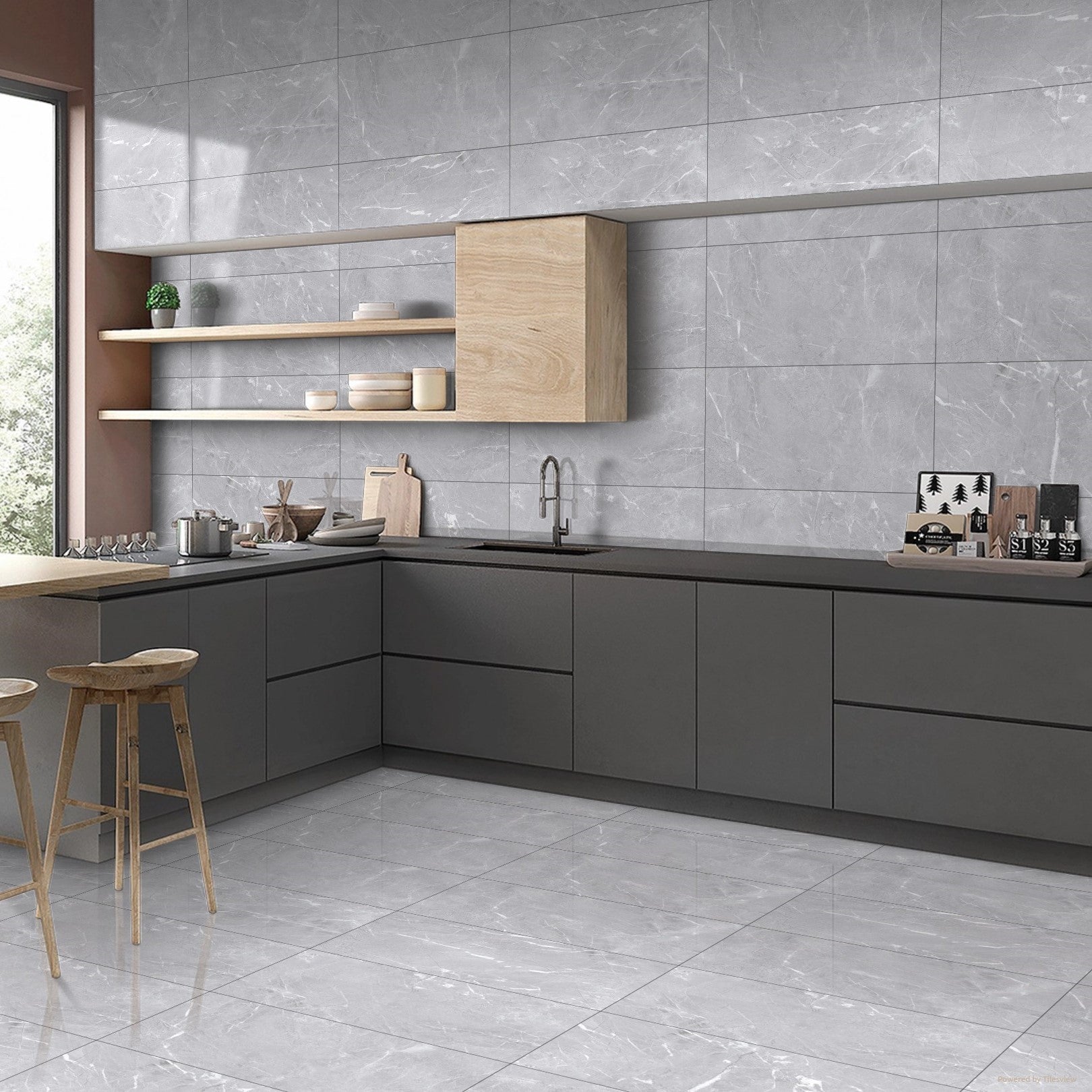 Misty Ocean Grey Glossy Porcelain 30X60cm Wall Floor Tiles