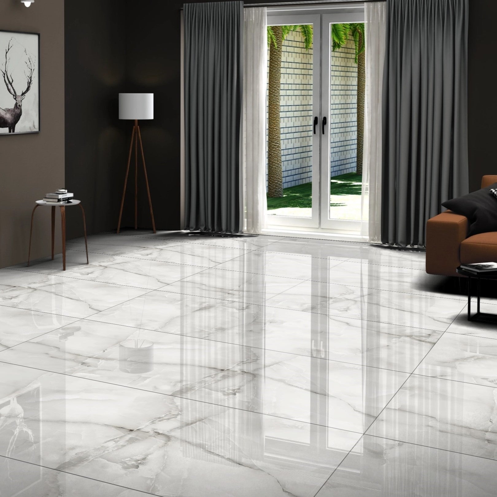 Aqua Onyx Grey Gloss 60x120cm Porcelain Wall and  Floor Tiles