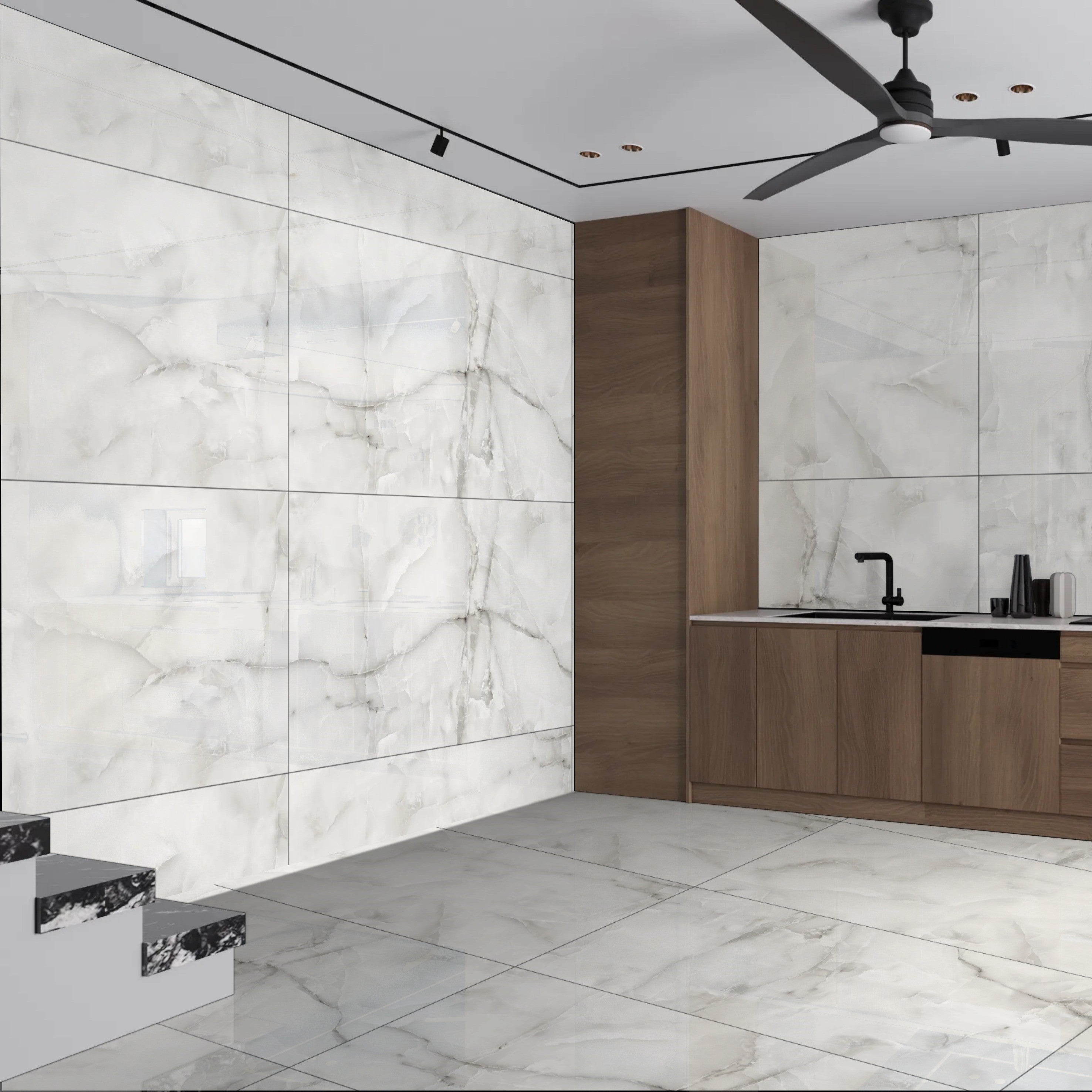 Aqua Onyx Grey Gloss 60x120cm Porcelain Wall and  Floor Tiles