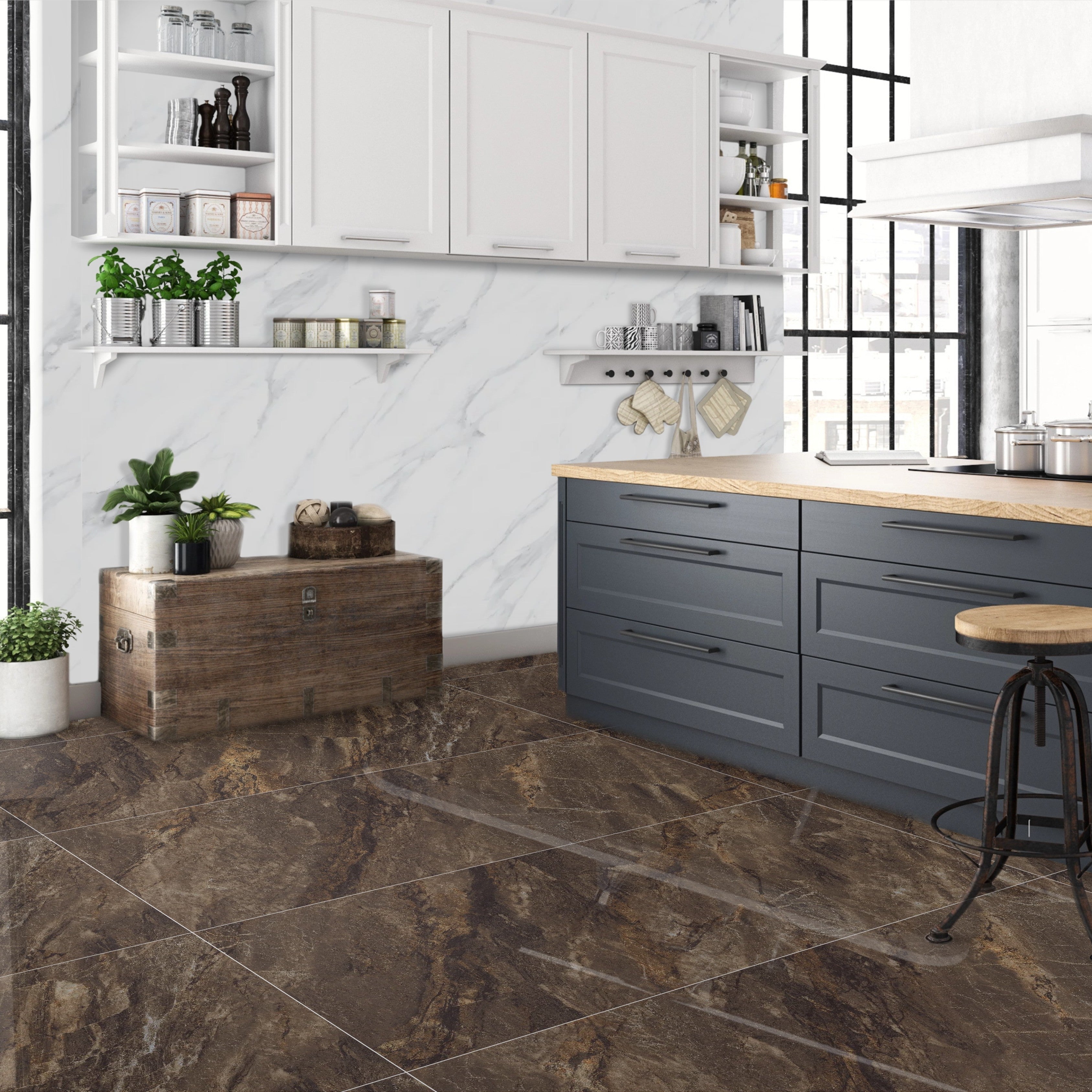 Bruno Brown High Gloss Porcelain 60x120cm Wall Floor Tiles