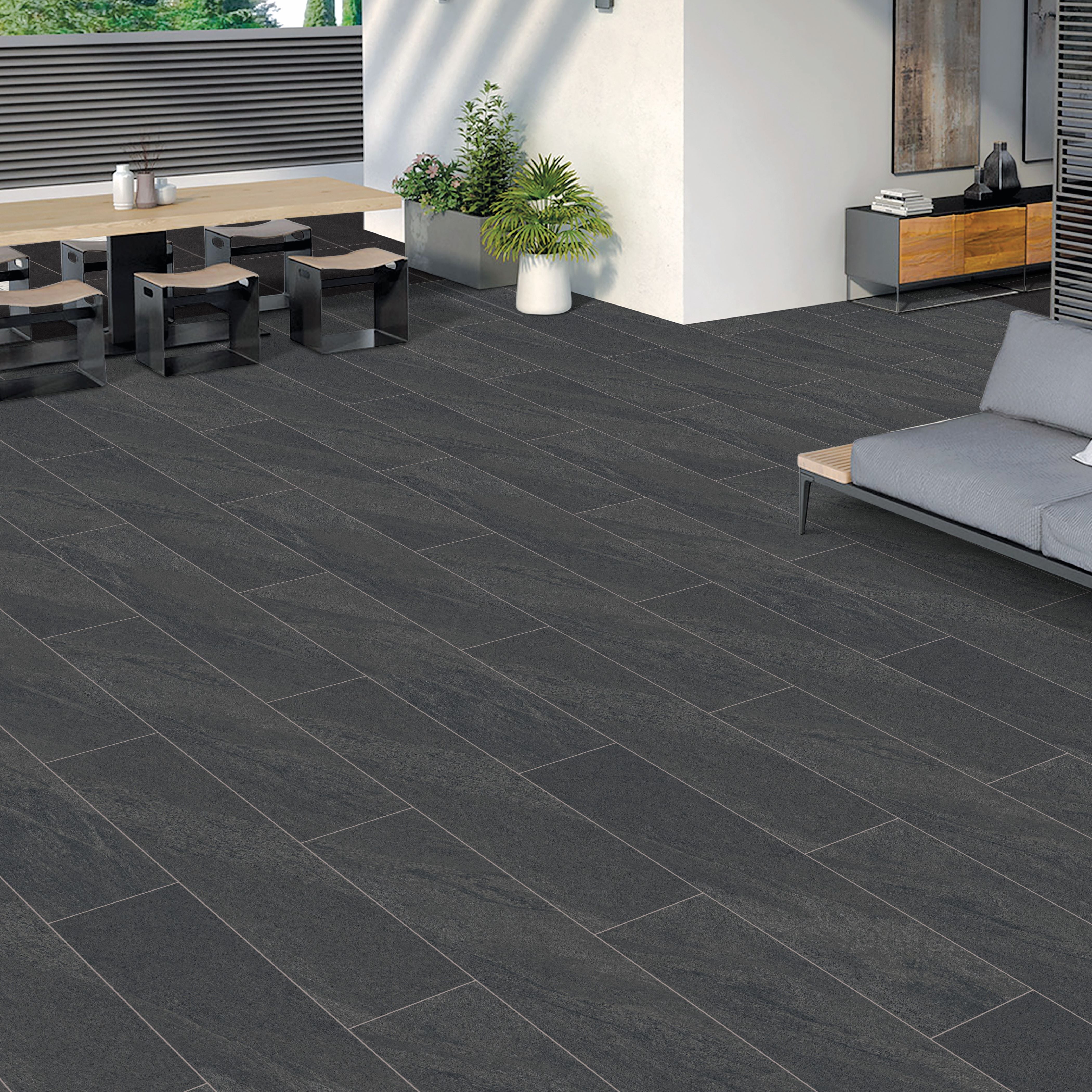 Notion Anthracite Porcelain 20x90cm Anti Slip Outdoor Parking Matt Floor Tile