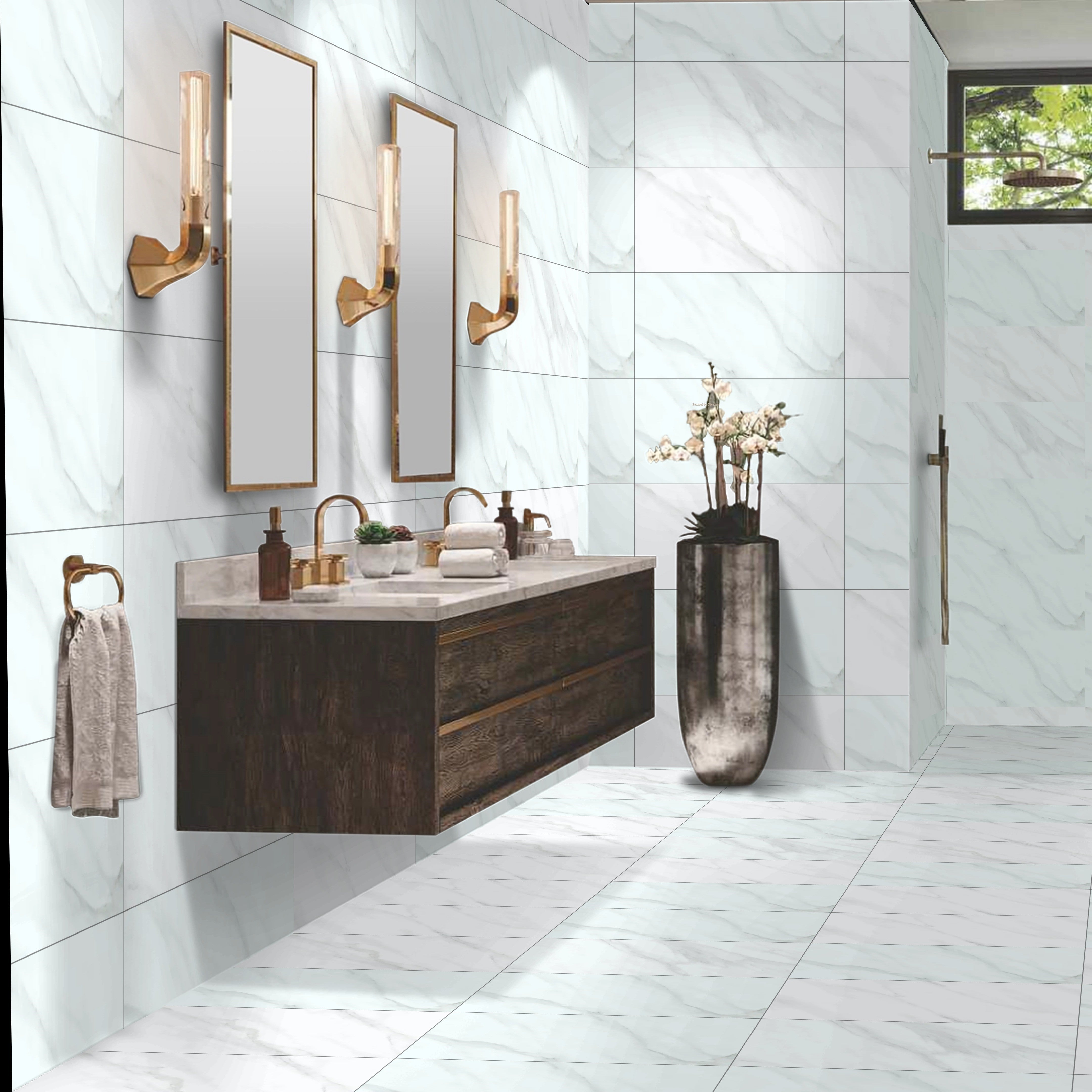 Autumn Sugar Finish White Marble Effect Ceramic Wall Rectified Tiles