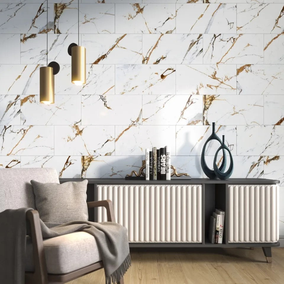 Gleam Gold Marble Gloss Ceramic Wall Tiles 30x60cm