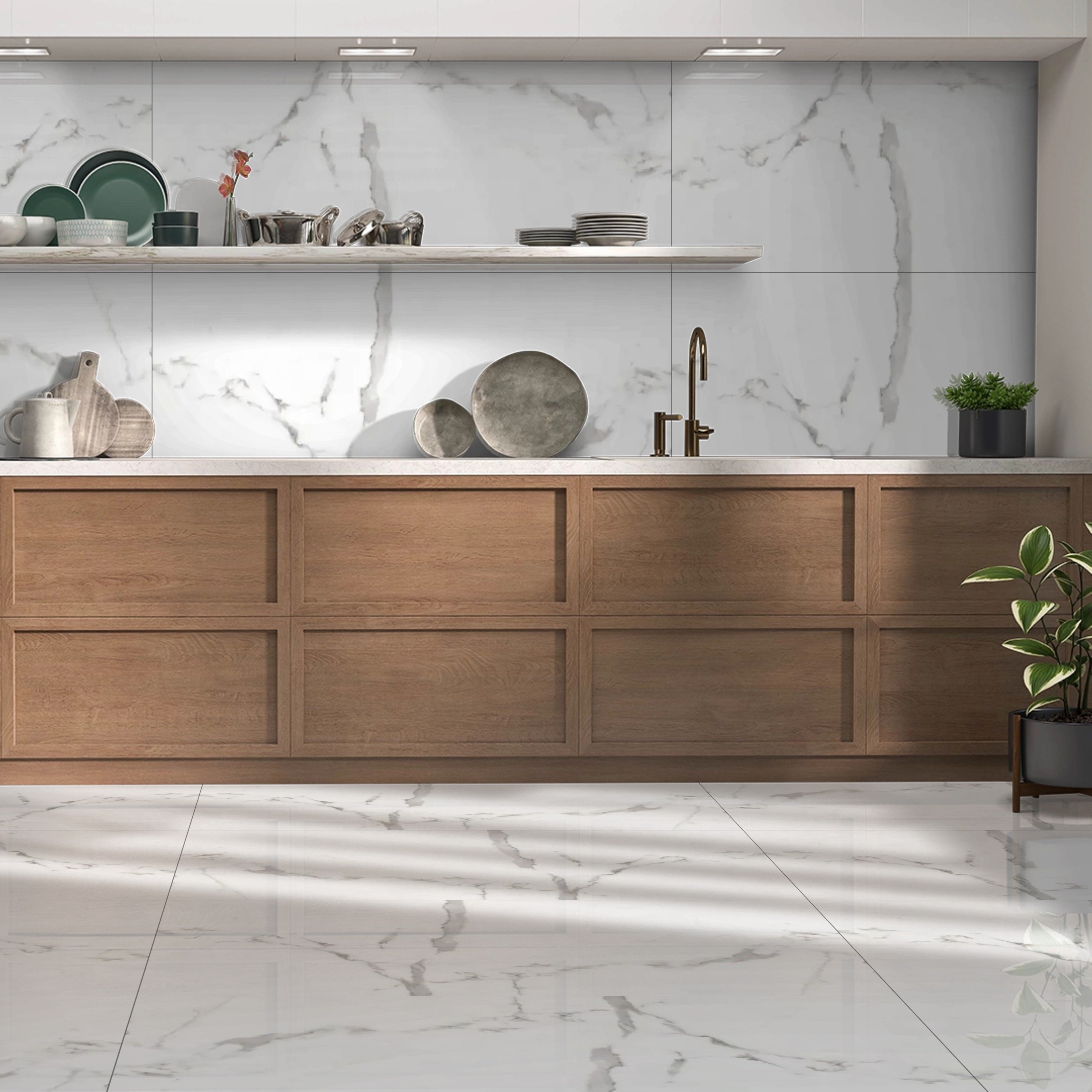 Gleam Calacuta White Marble Polished Porcelain Rectified Wall Floor Tile 60x120cm