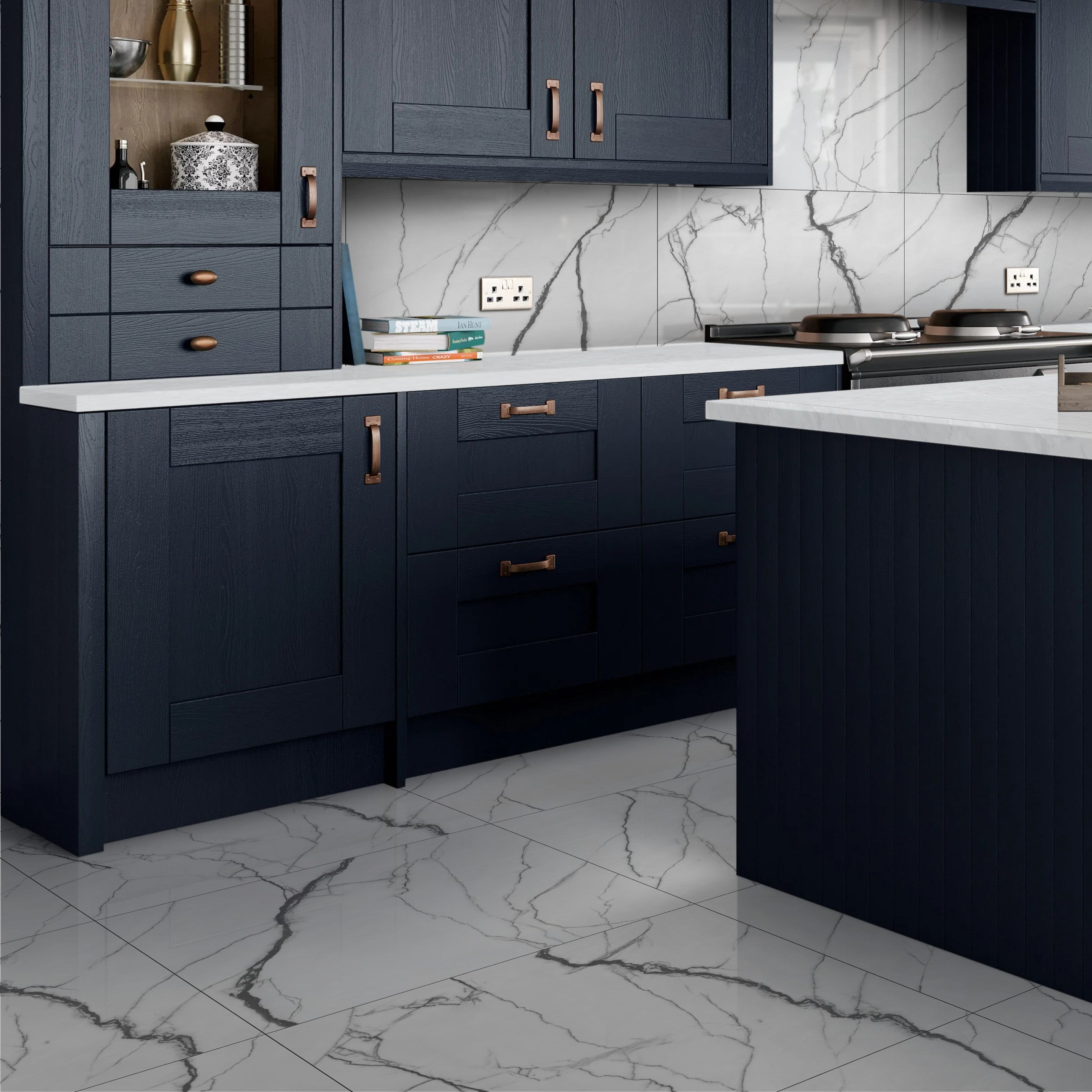 Classic Black Vein Gloss 60X60cm Porcelain Bathroom Kitchen Wall Floor Tile