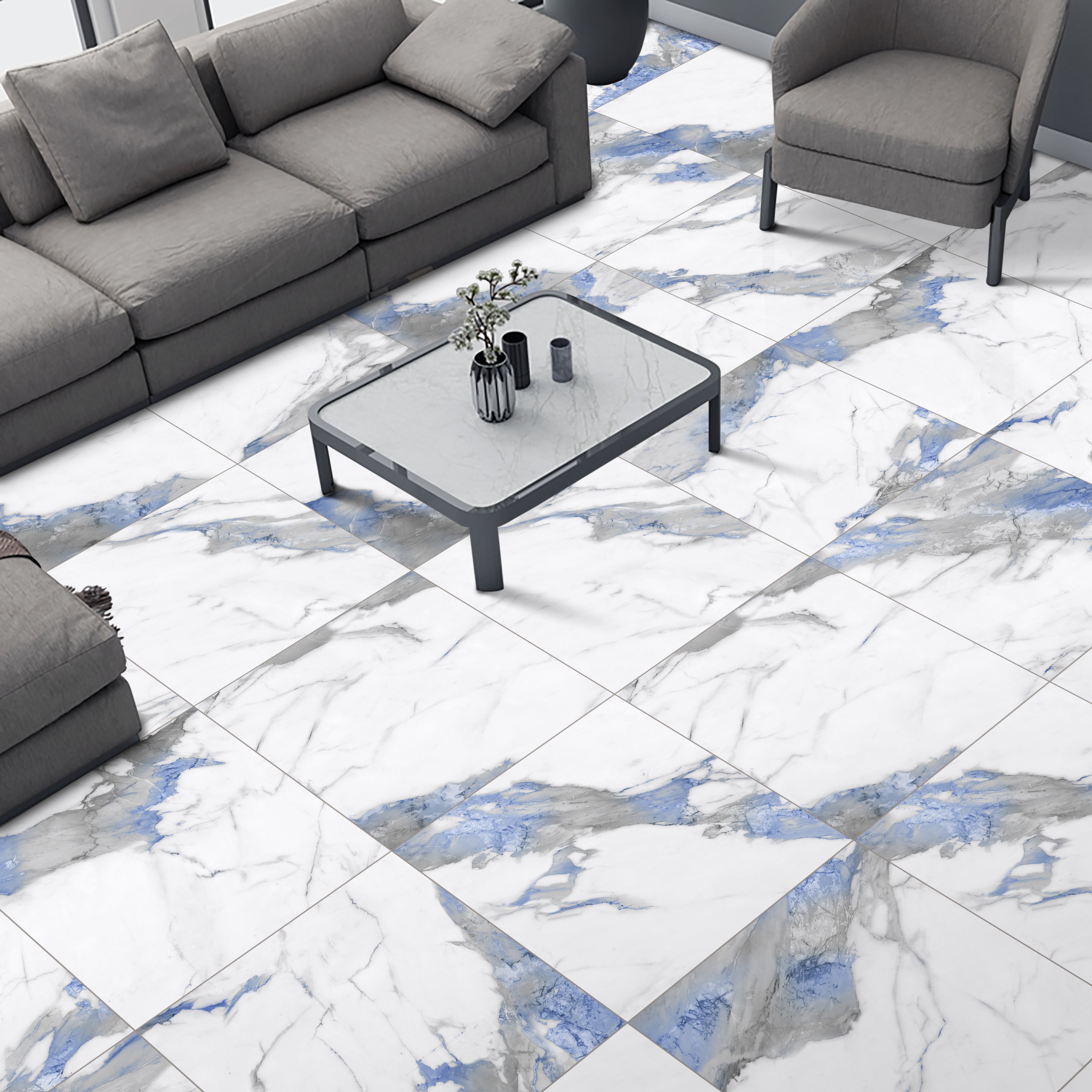 Polar Blue Marble Matt Porcelain 60x60cm Wall and Floor Tiles