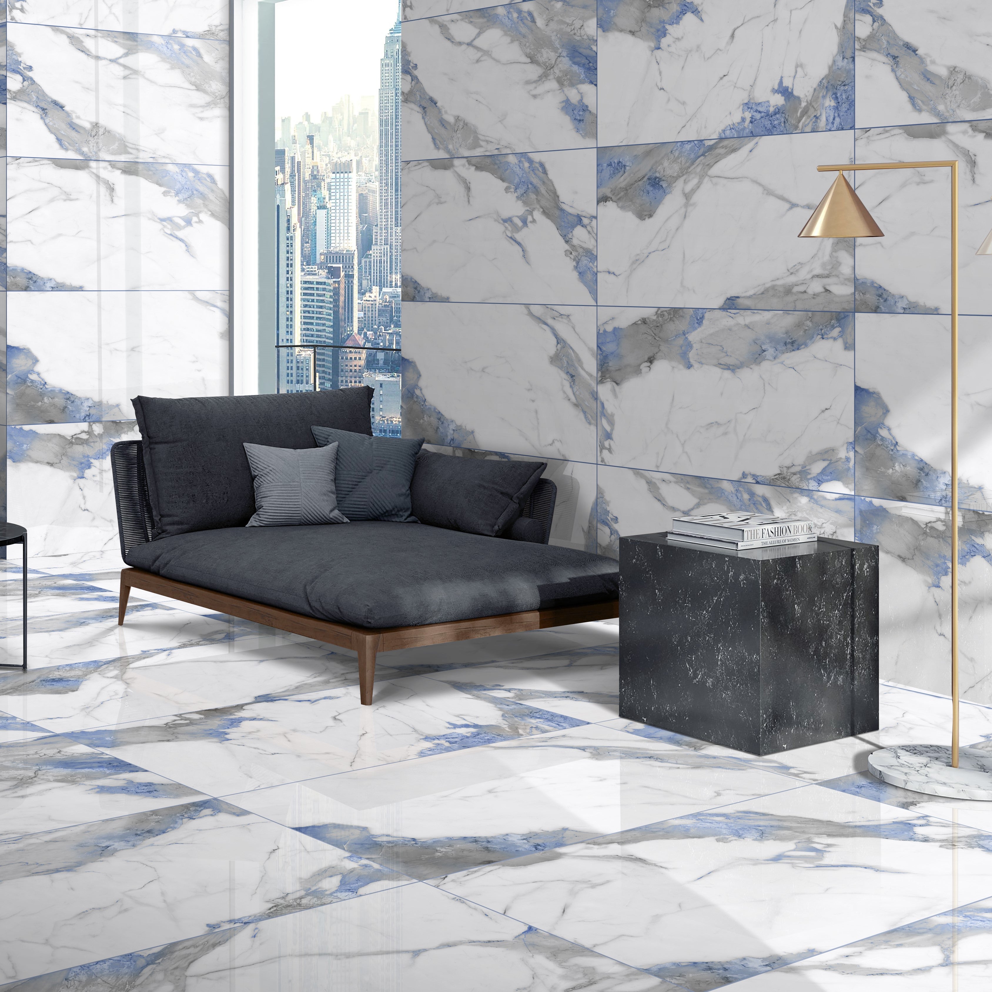 Polar Blue Marble Gloss Porcelain 60x120cm Wall and Floor Tiles