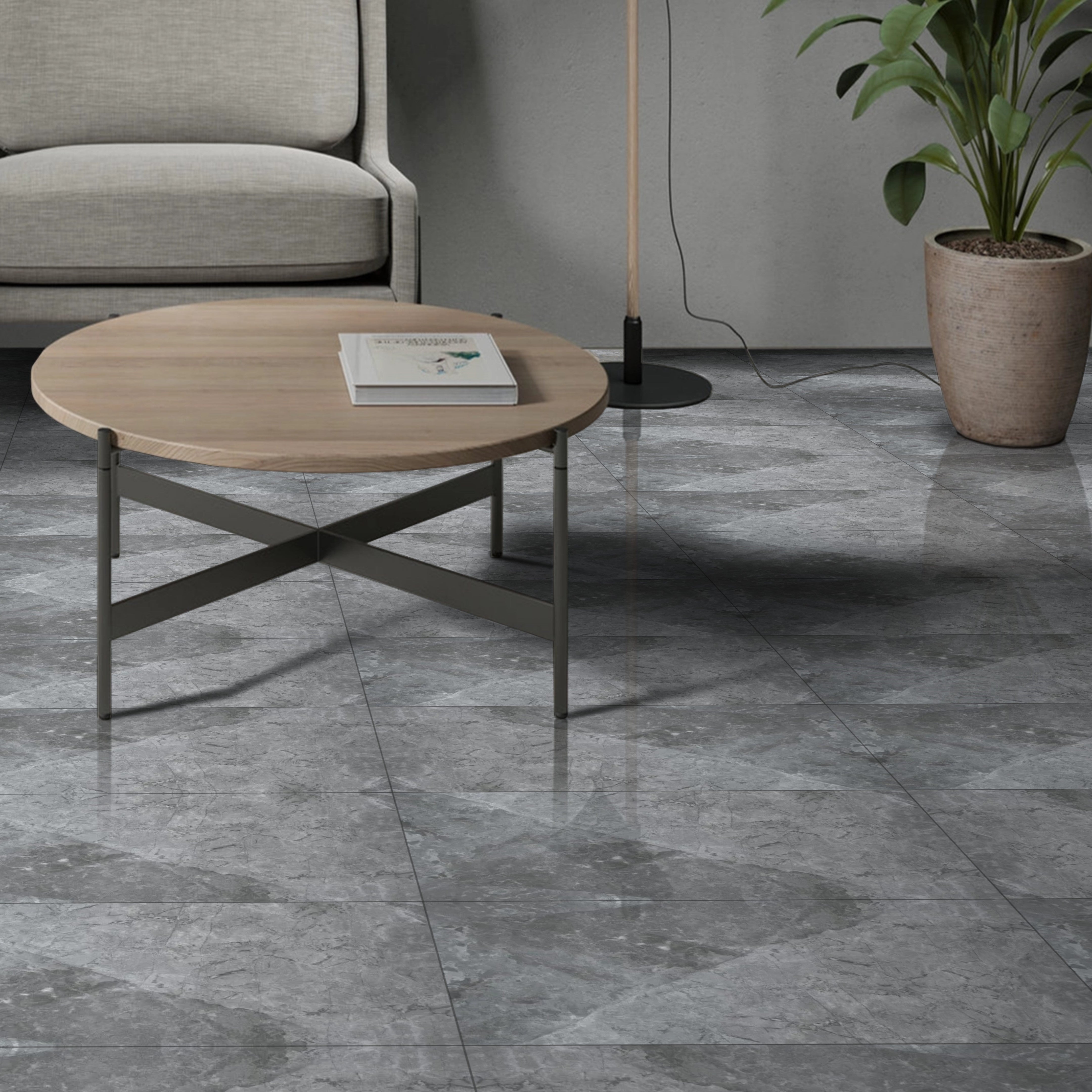 Lejana Grey Gloss Marble Porcelain Wall Floor Tile 30x60cm
