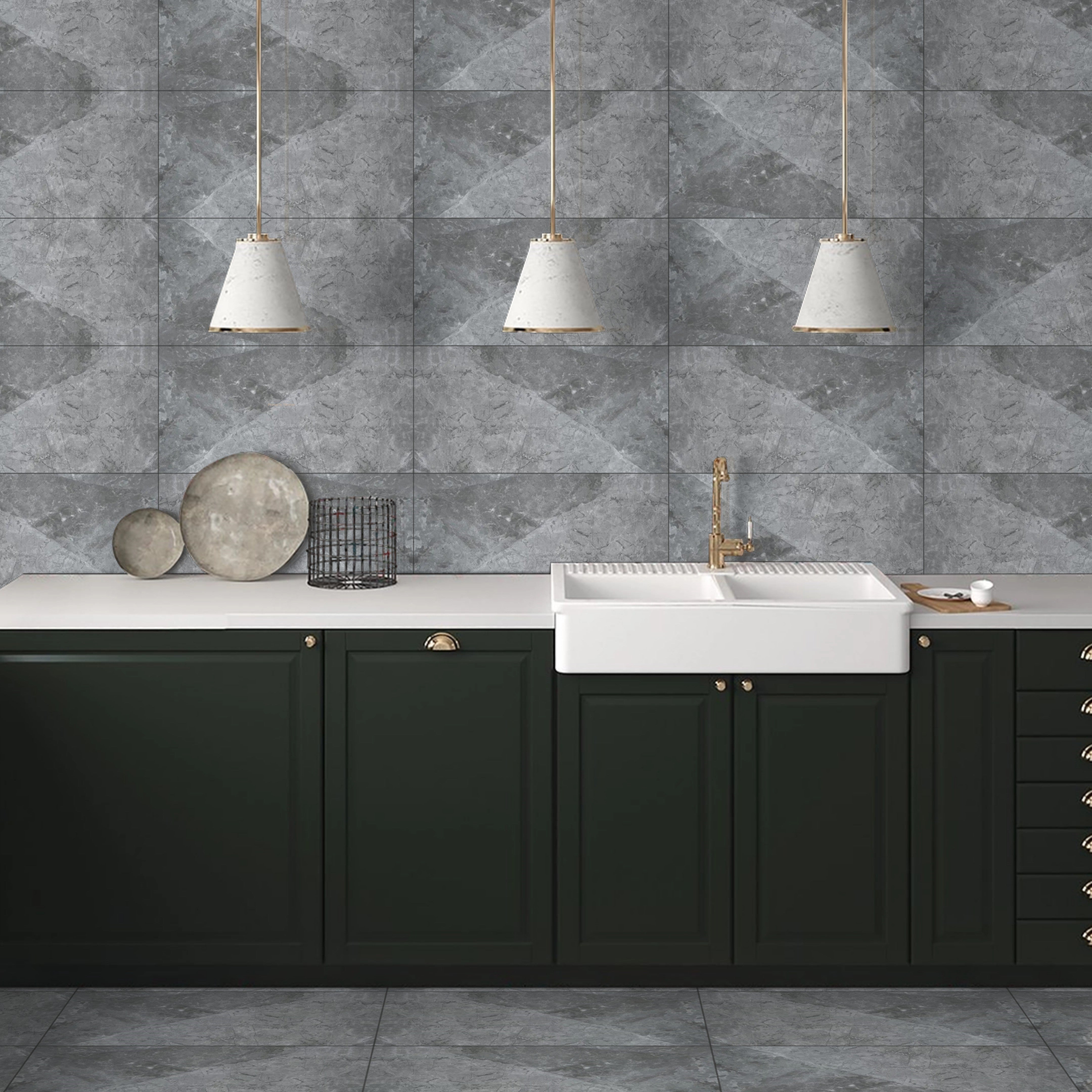 Lejana Grey Gloss Marble Porcelain Wall Floor Tile 30x60cm