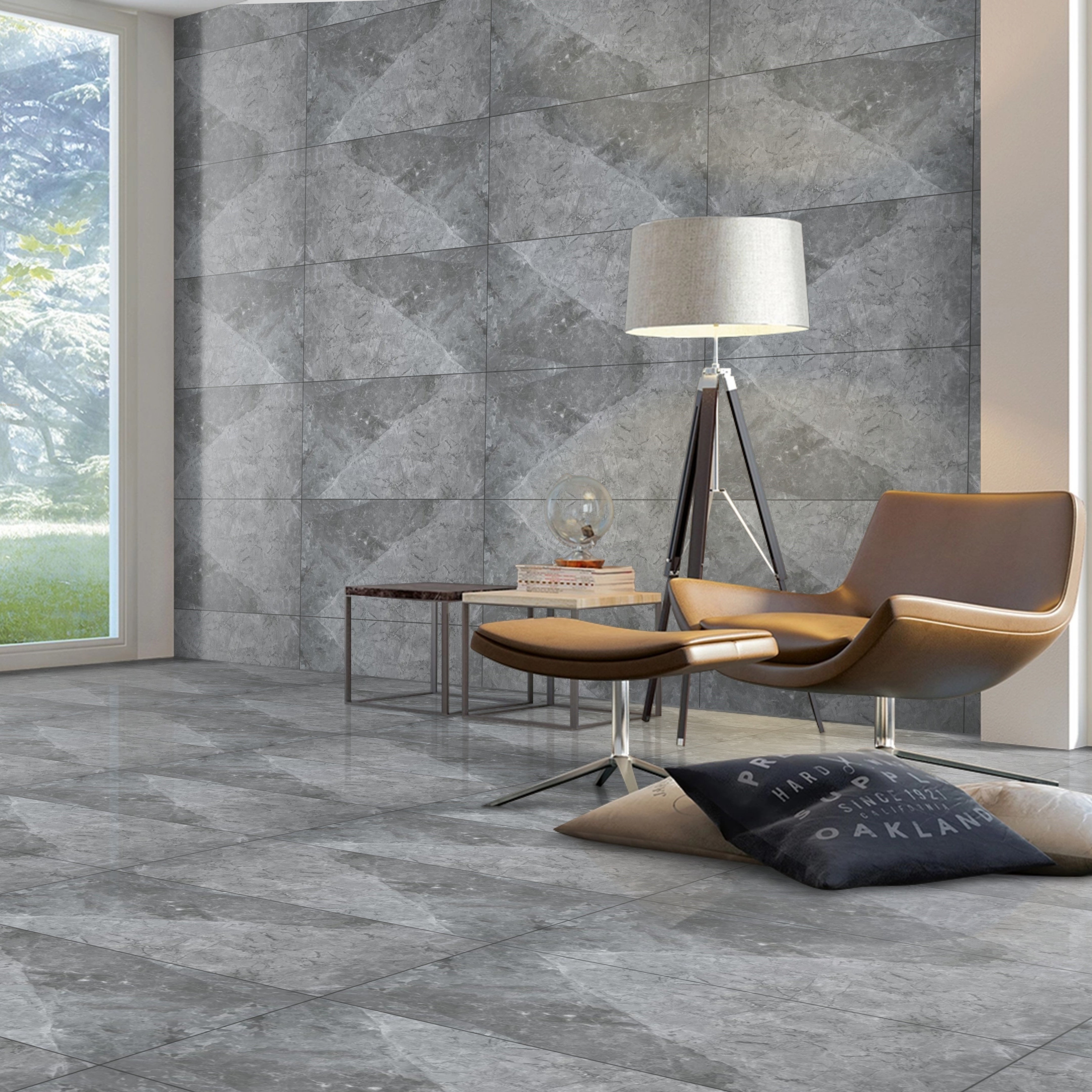 Lejana Grey Gloss Marble Porcelain Wall Floor Tile 30x60cm