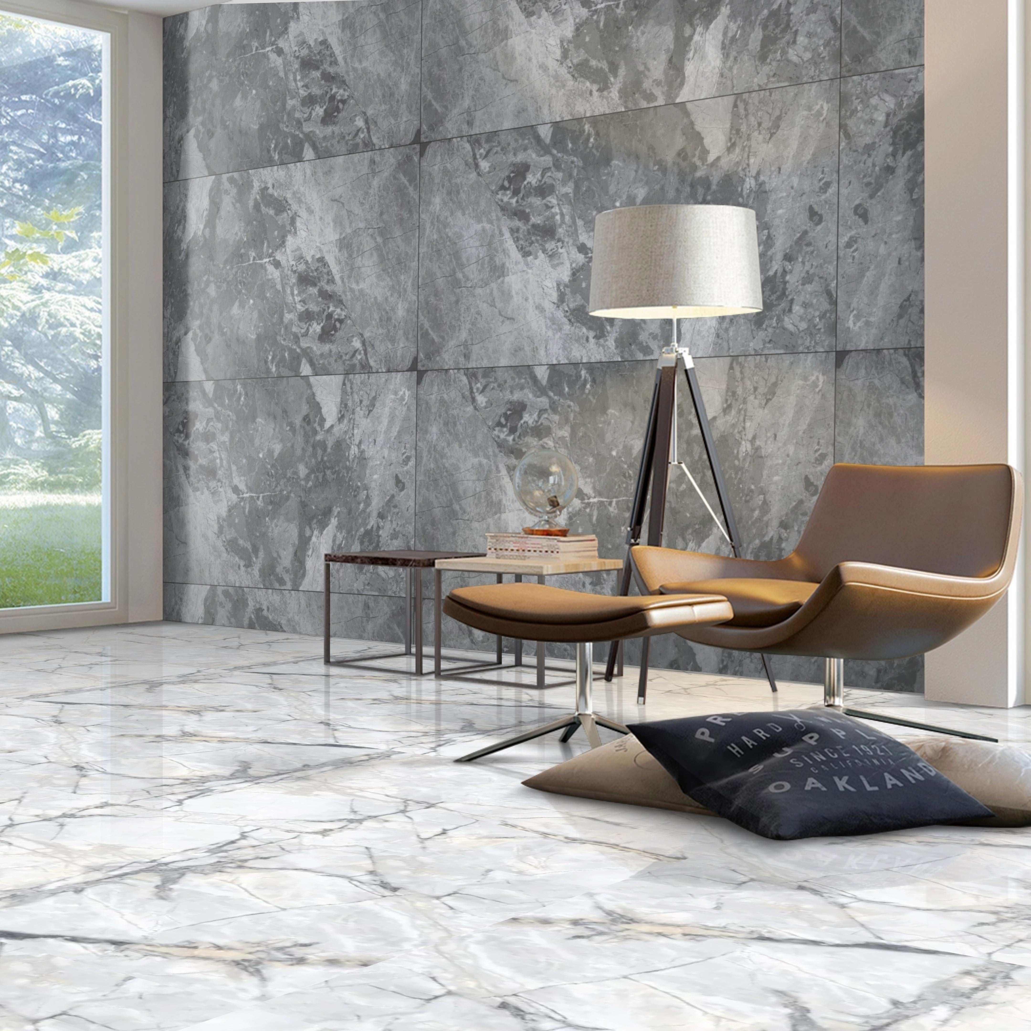 Turkish Mid-Grey Gloss Porcelain Tiles 60x120cm