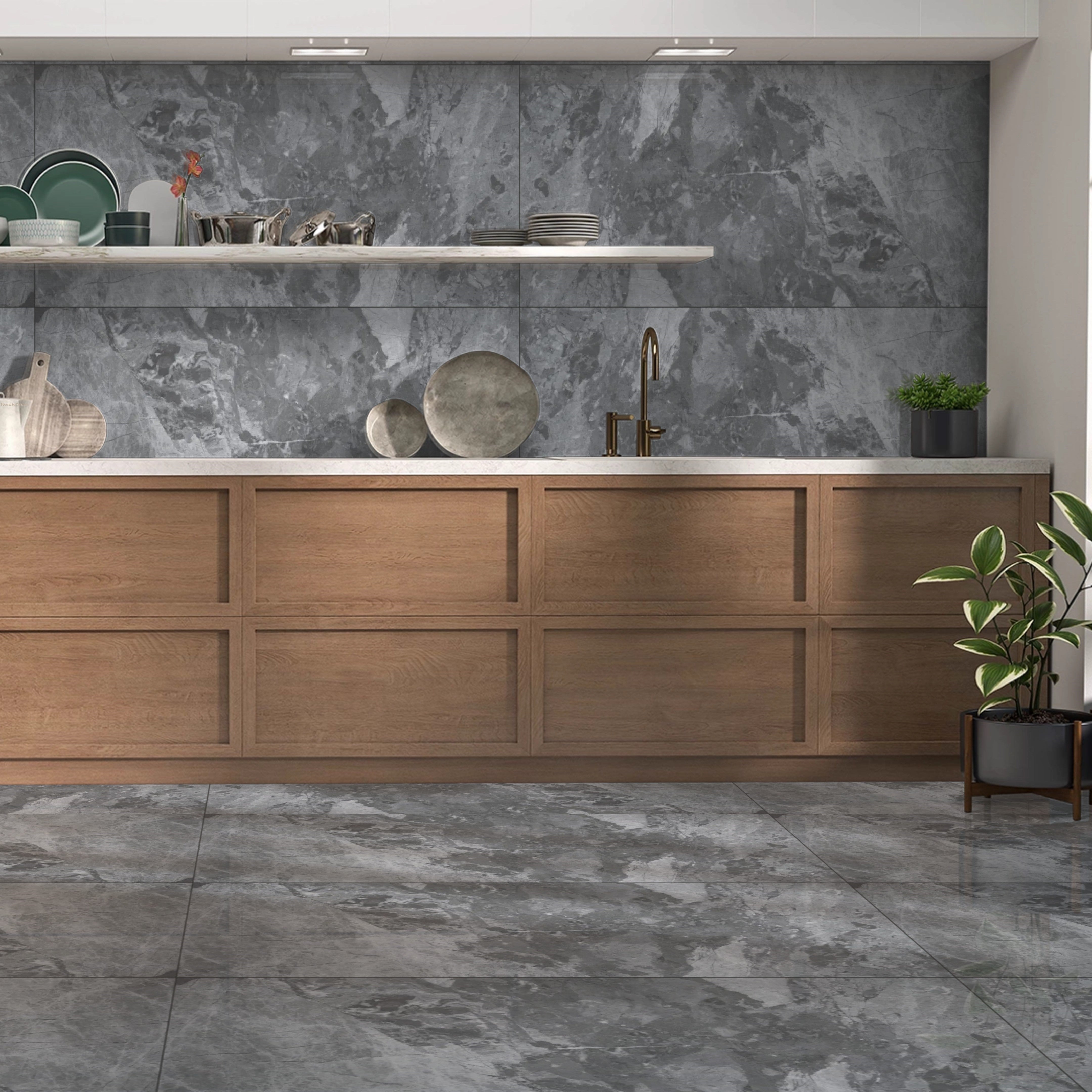 Turkish Mid-Grey Gloss Porcelain Tiles 60x120cm