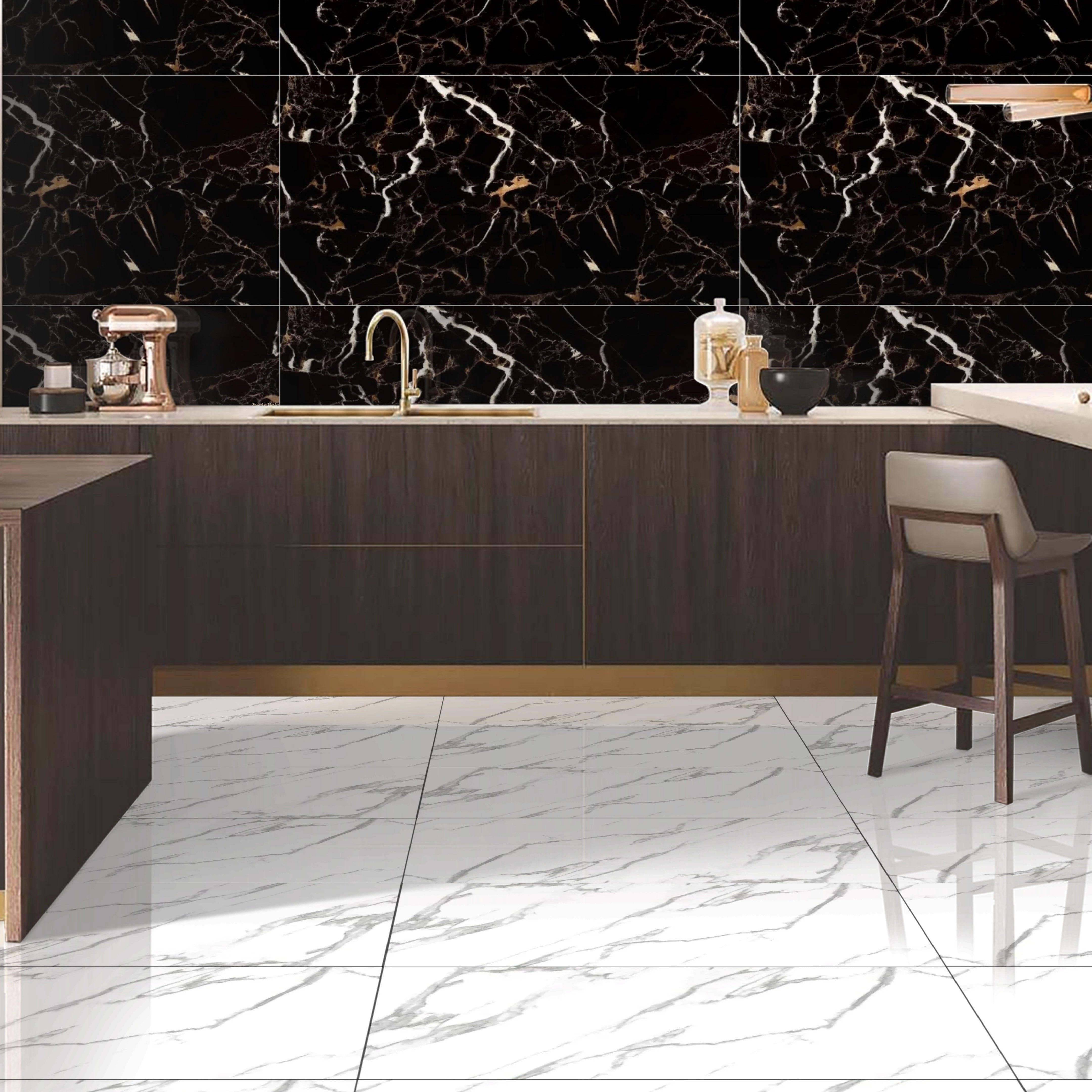 Real Blackgold Gloss Porcelain 60x120cm Wall and Floor Tiles