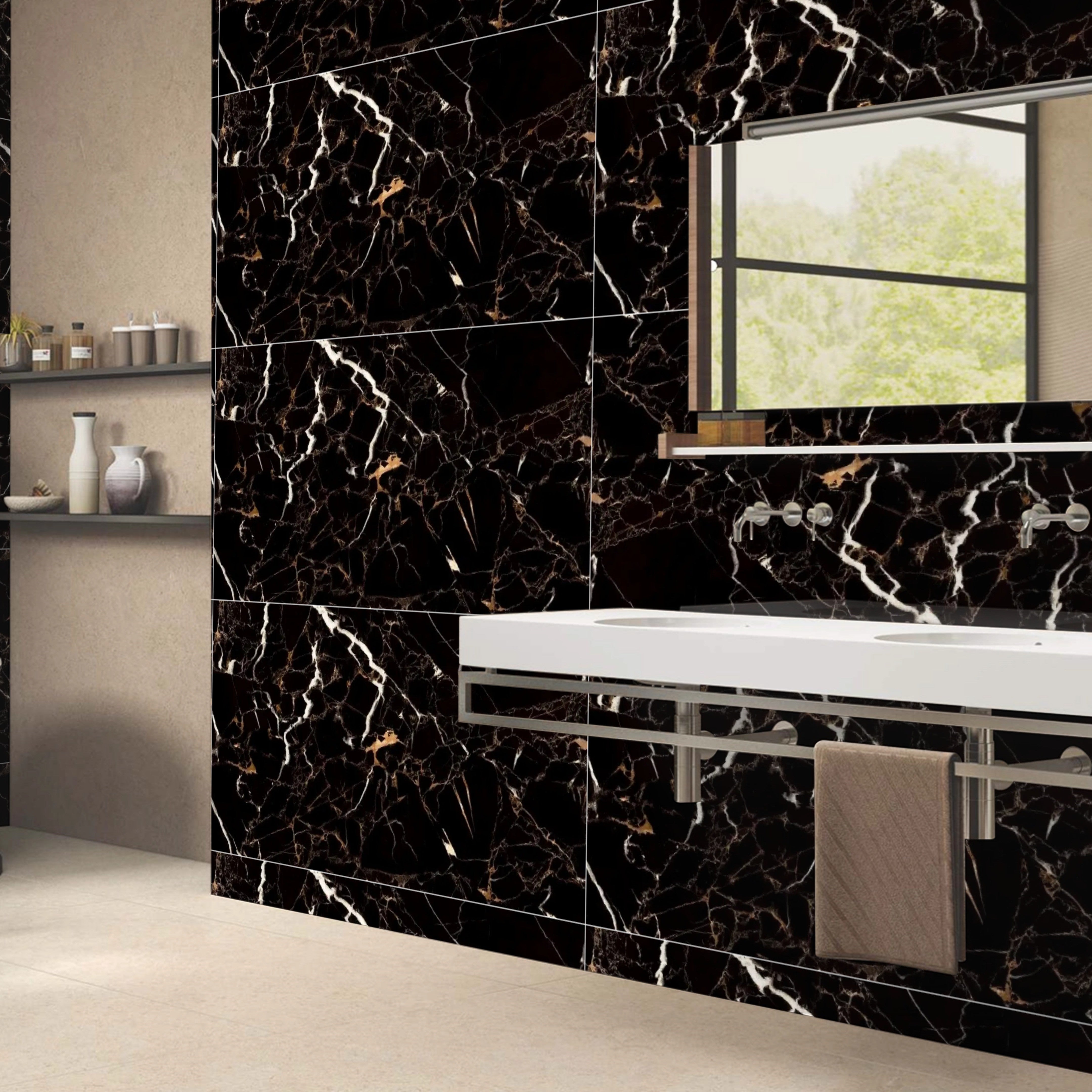 Real Blackgold Gloss Porcelain 60x120cm Wall and Floor Tiles