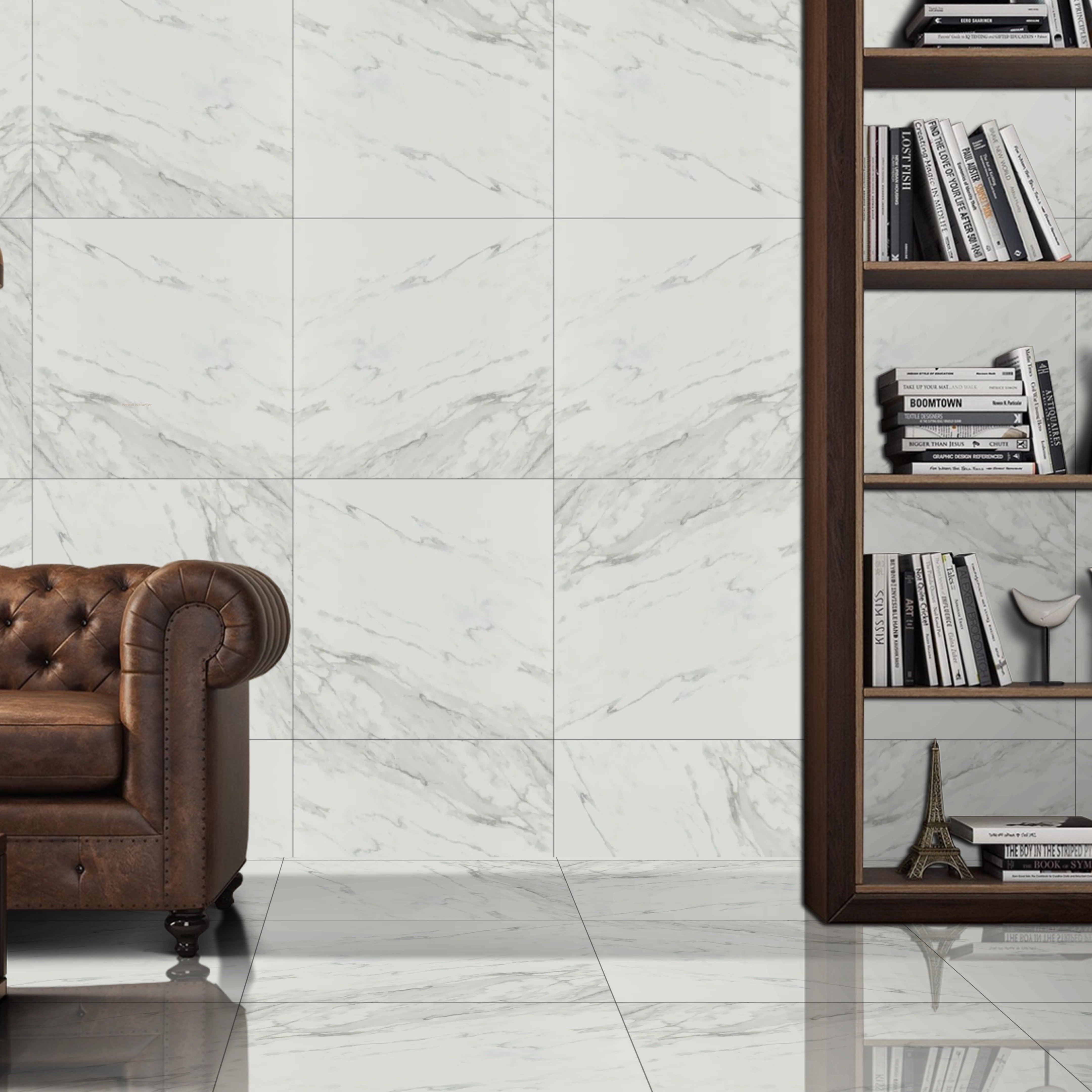 Luceat White Marble Gloss Porcelain Wall Floor Tile 60x60cm