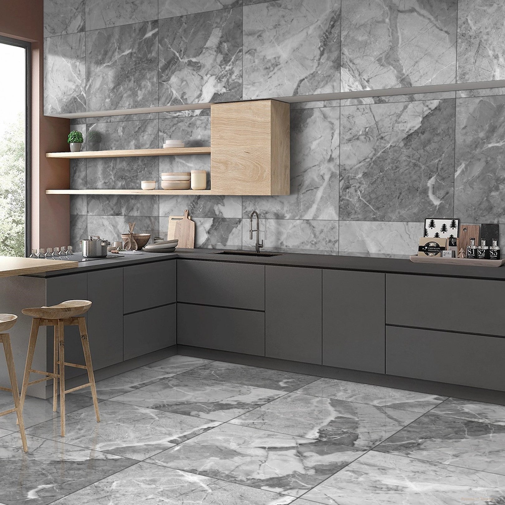 Harmony Grey Porcelain Gloss 60x60cm Wall And Floor Tiles