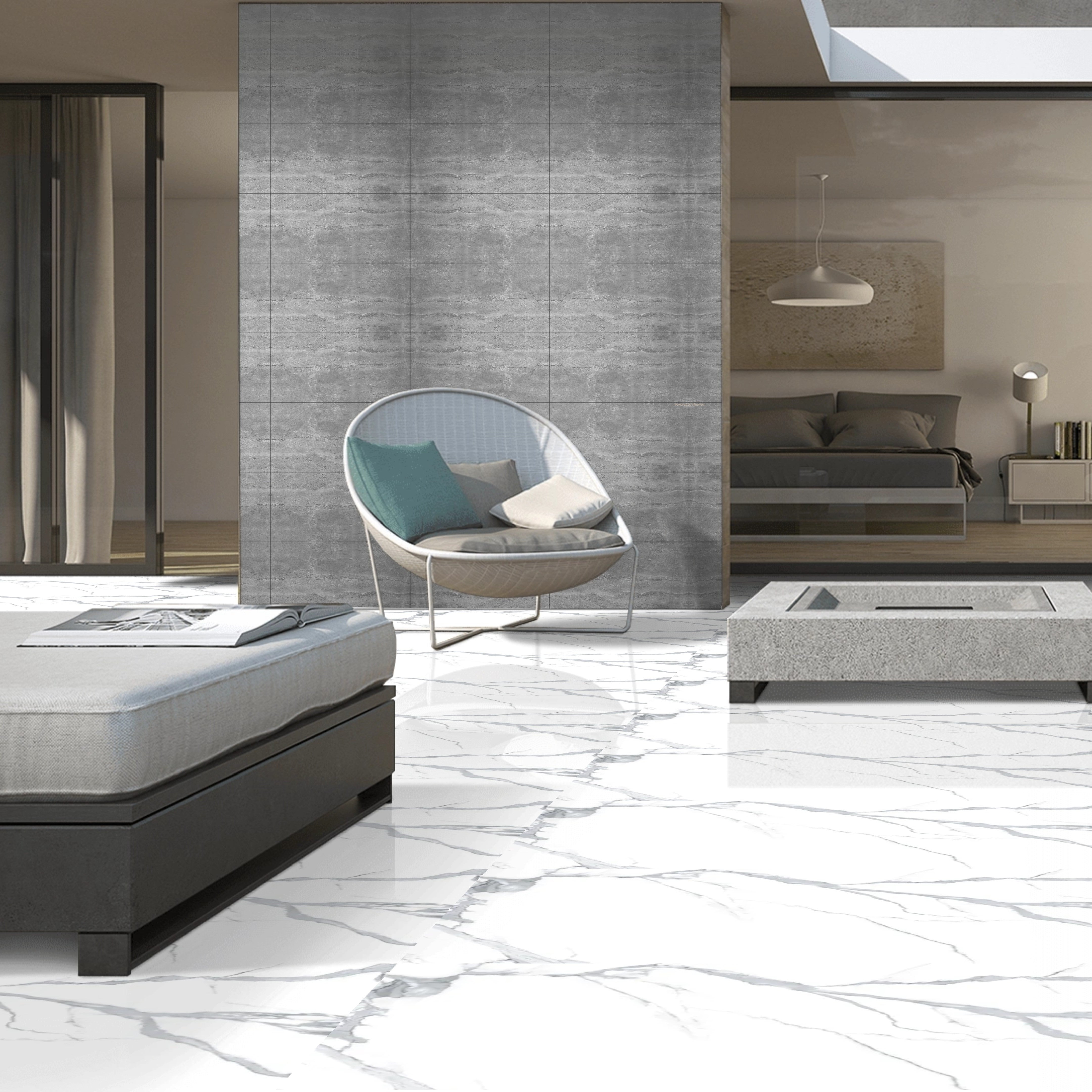 Irna Grey Glossy Travertine Effect Ceramic 25x50cm Wall Tiles