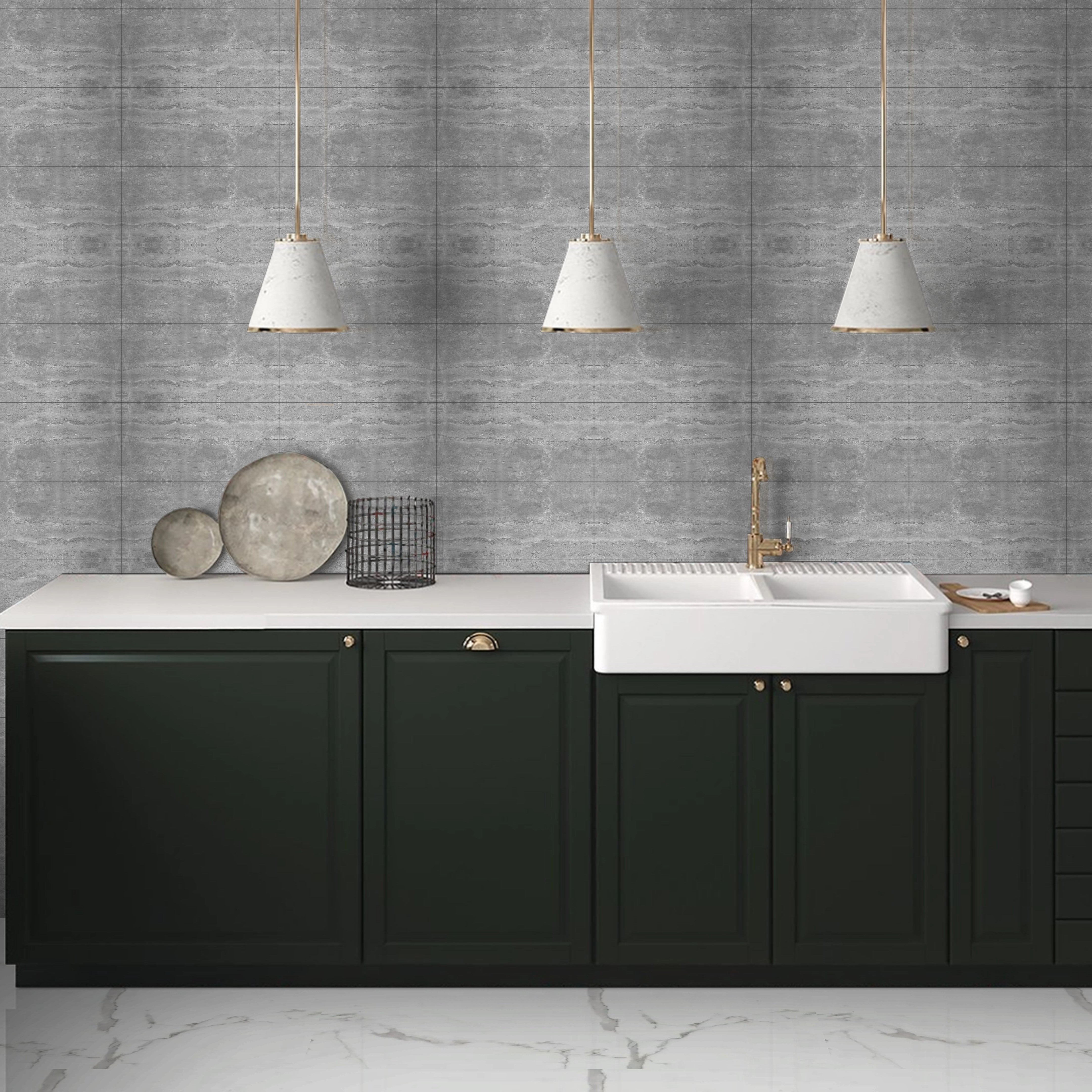 Irna Grey Glossy Travertine Effect Ceramic 25x50cm Wall Tiles