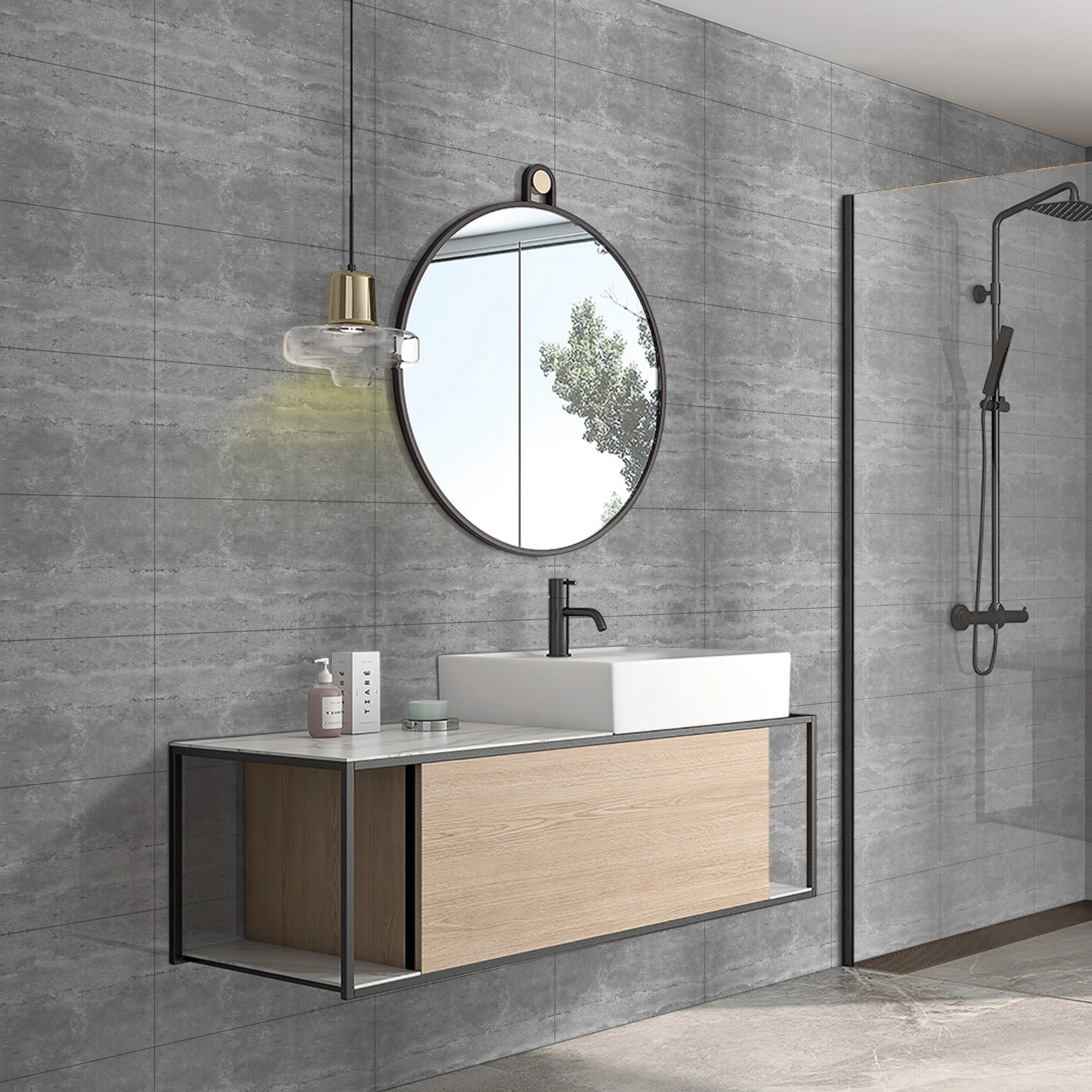 Irna Grey Glossy Travertine Effect Ceramic 25x50cm Wall Tiles