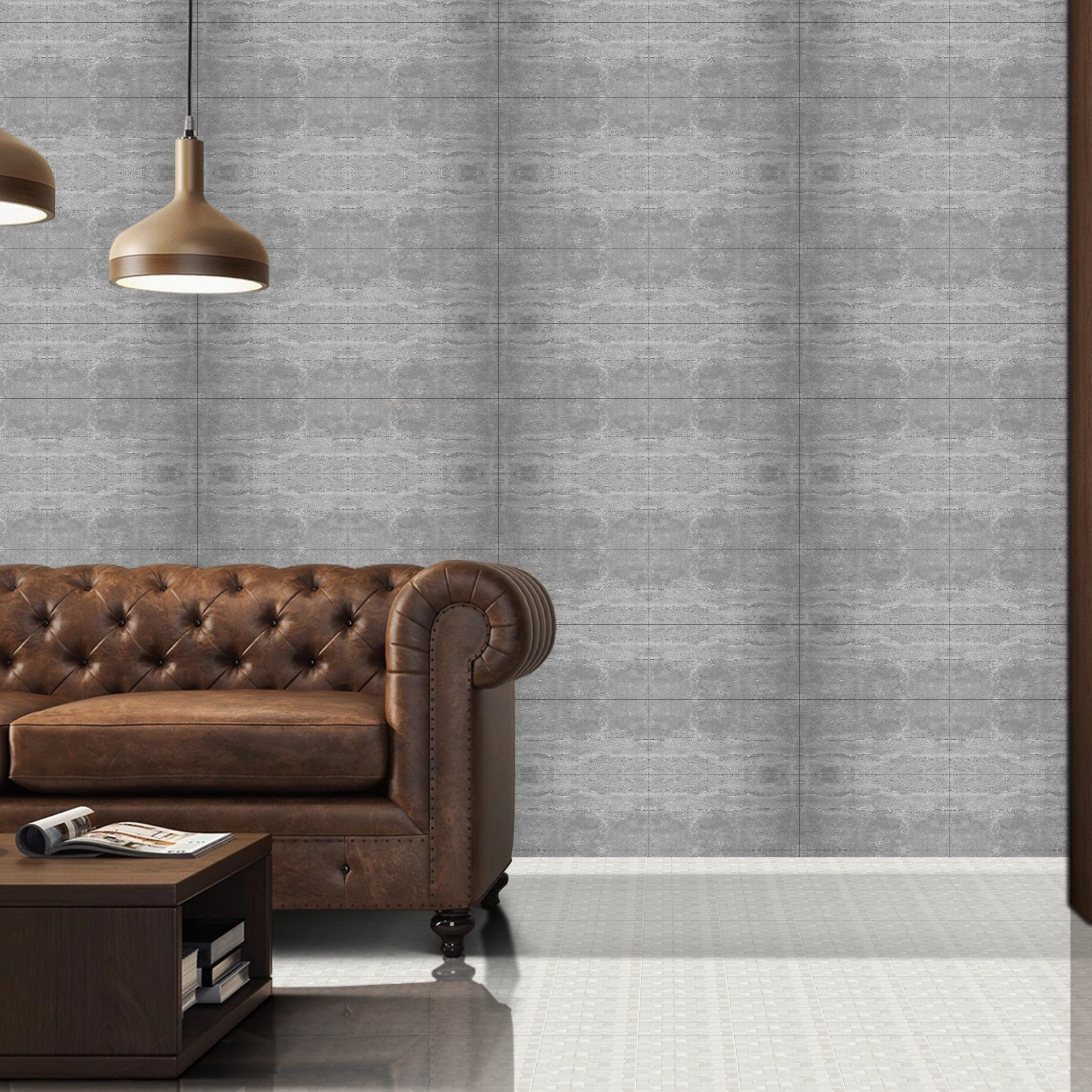 Irna Grey Glossy Travertine Effect Ceramic 25x50cm Wall Tiles