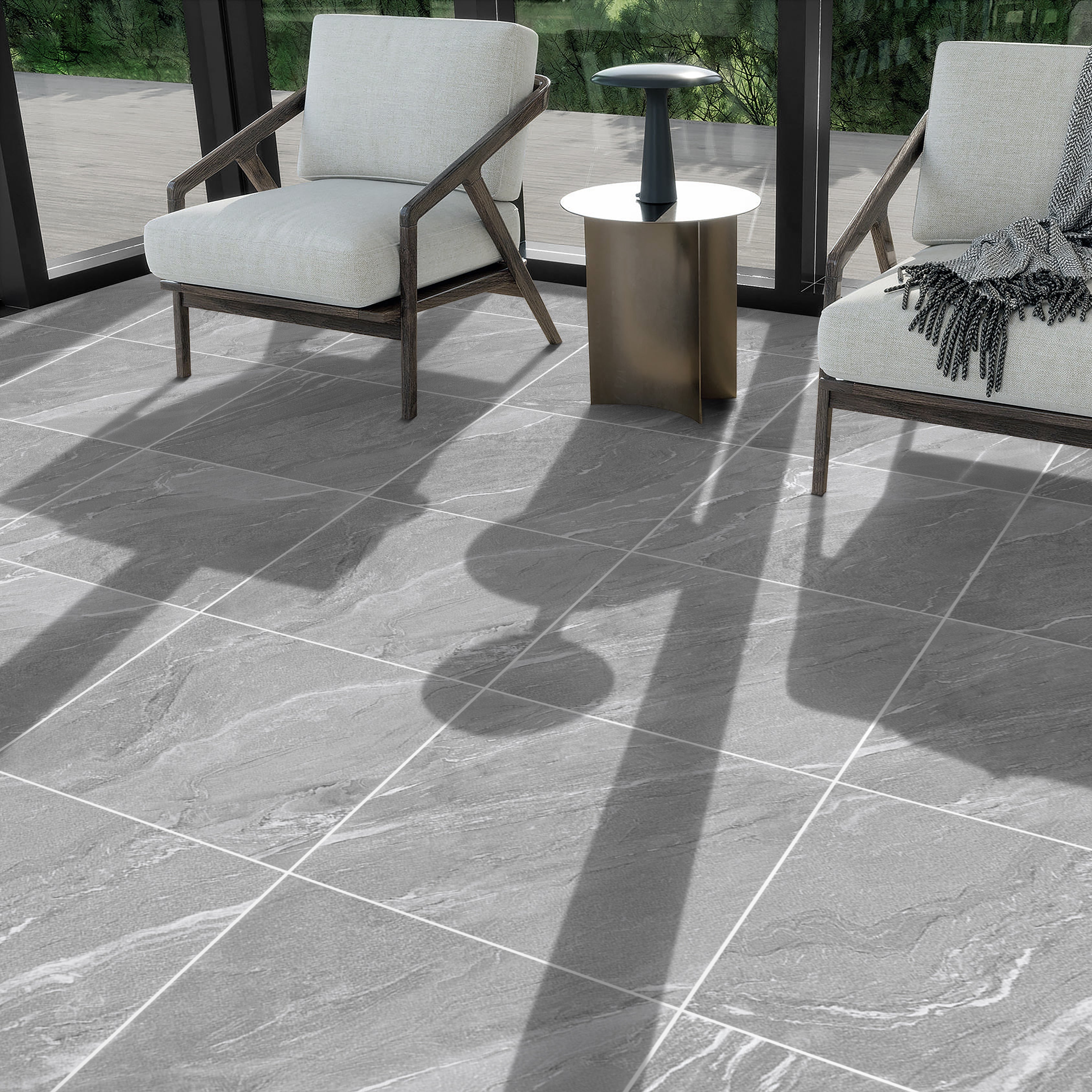 Yorkshire Grey Gloss Porcelain Wall Floor Kitchen Bathroom Tiles 60x60cm