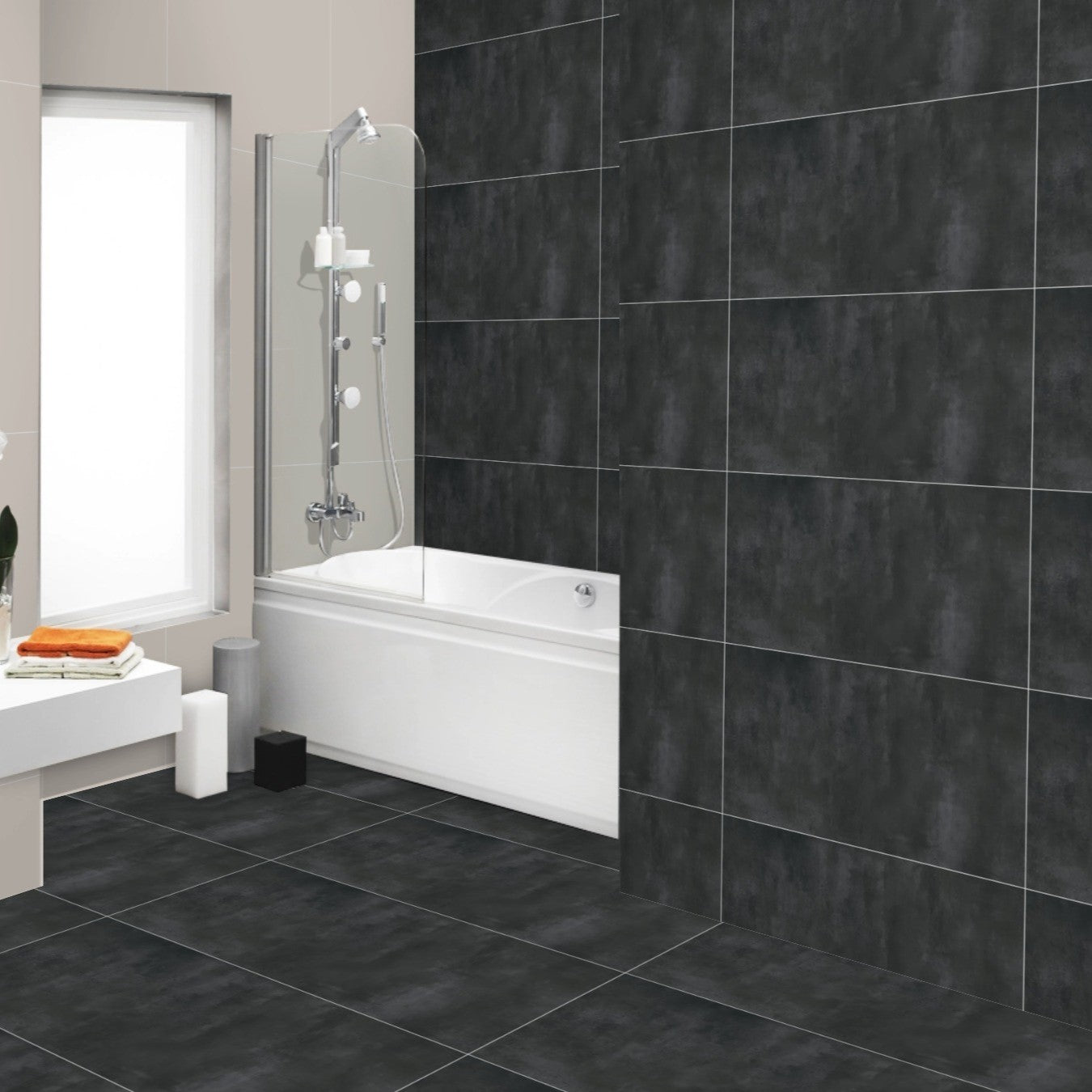 Autumn Anthracite Sugar Finish Stone Effect Ceramic Wall Rectified Tiles