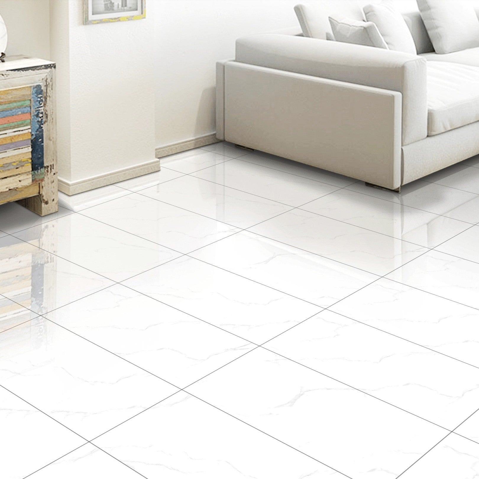 Autumn Calacatta White Marble Effect Polished Ceramic Wall Rectified Tiles