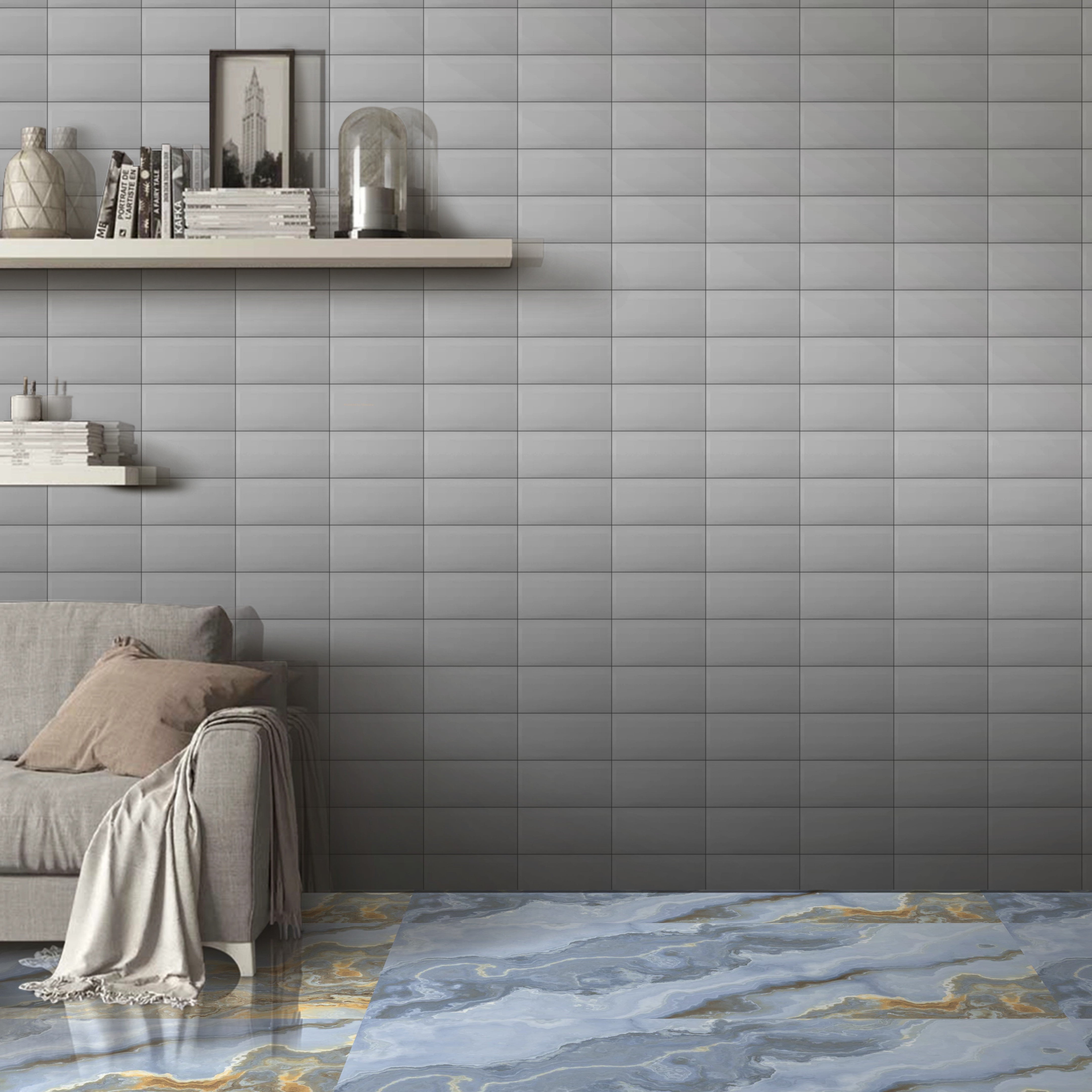 Maori Grey Gloss Ceramic Kitchen Bathroom Wall Tile 10x20cm