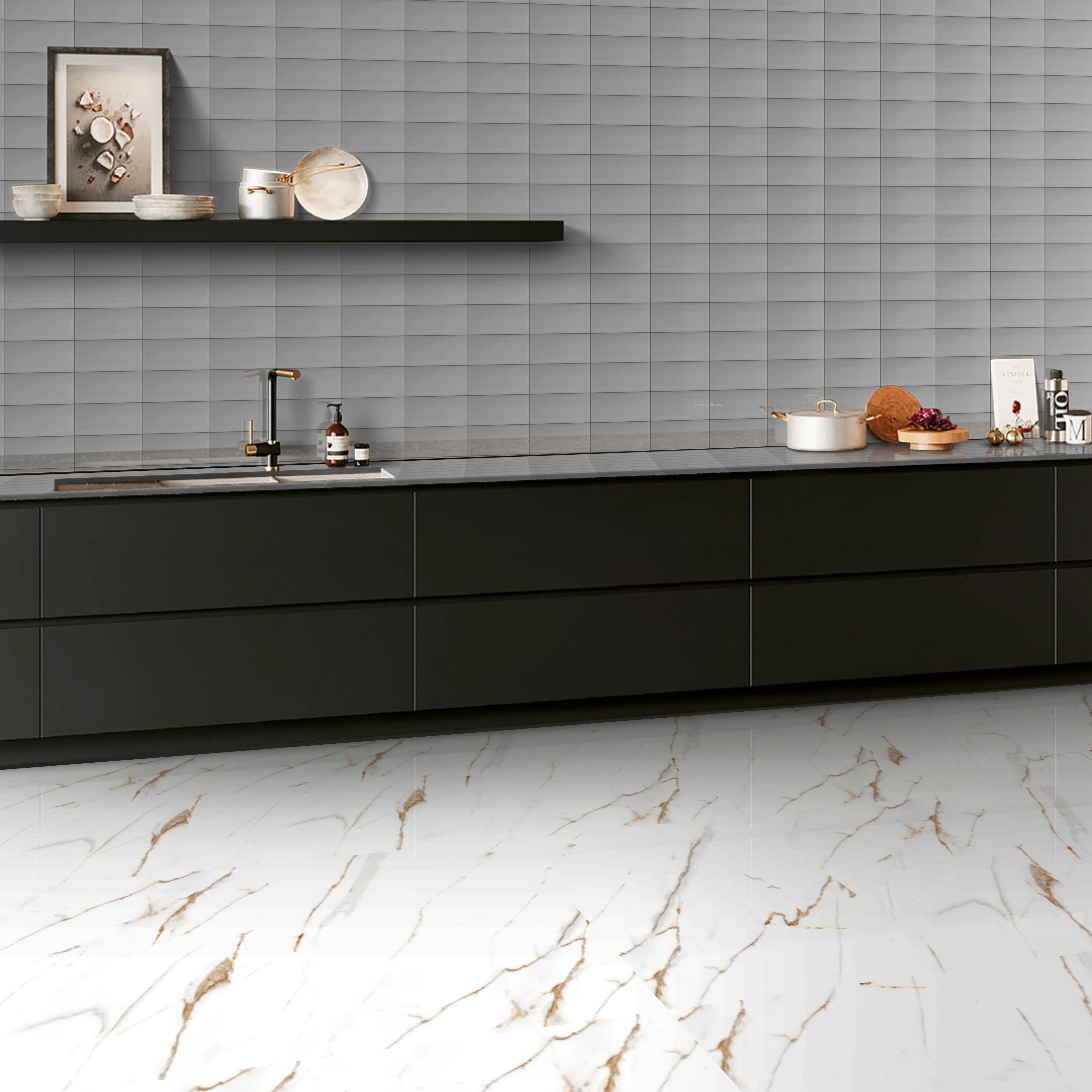 Maori Grey Gloss Ceramic Kitchen Bathroom Wall Tile 10x20cm