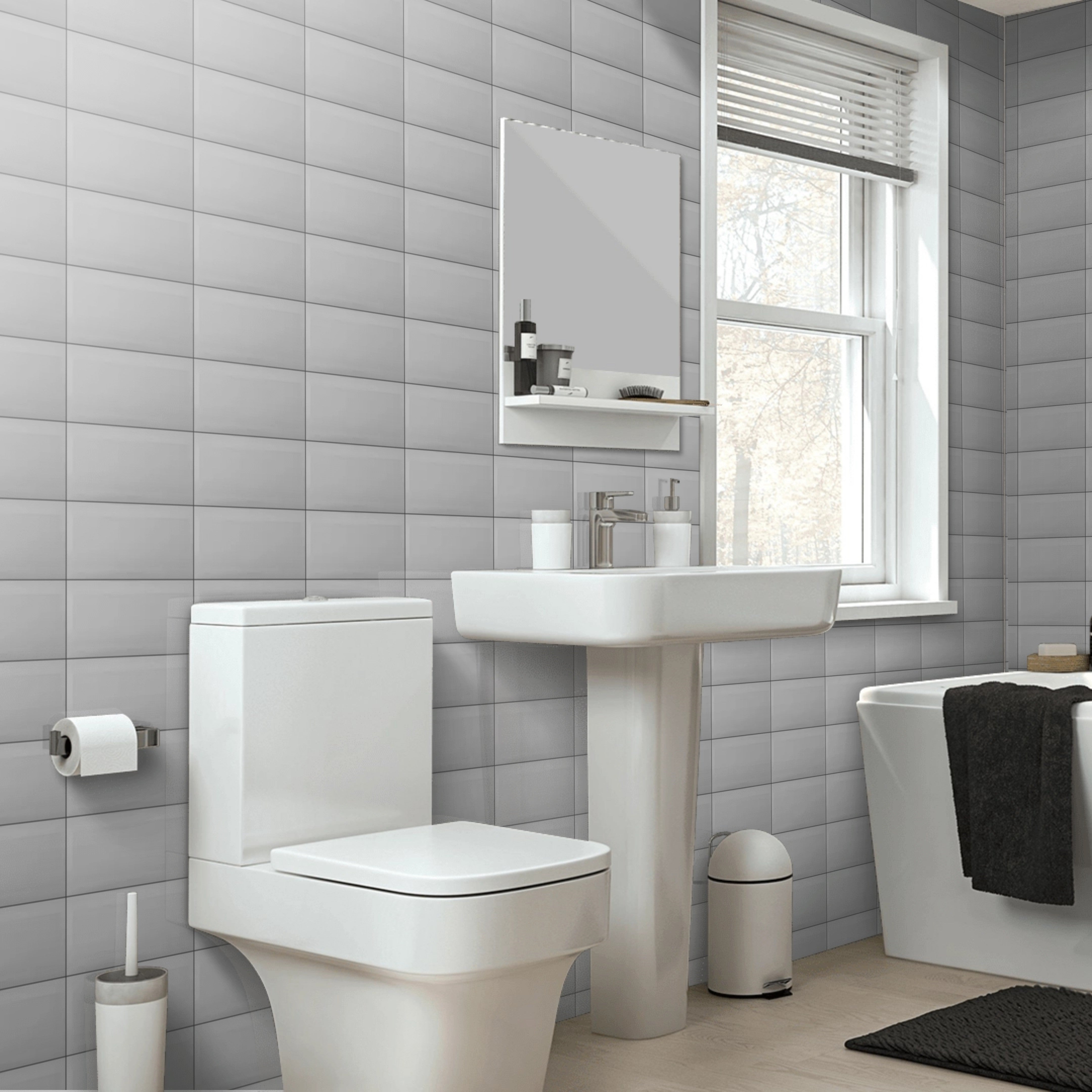 Maori Grey Gloss Ceramic Kitchen Bathroom Wall Tile 10x20cm