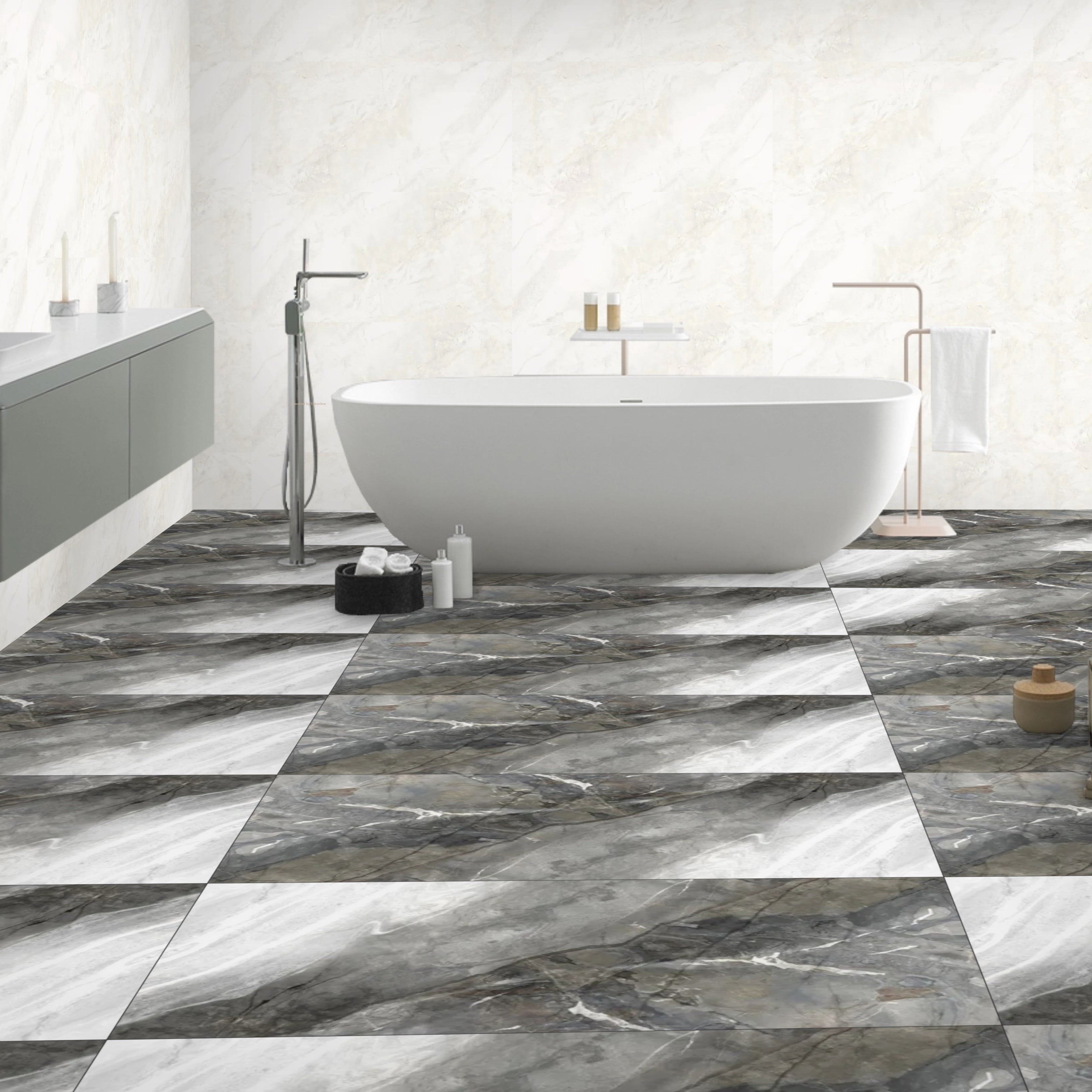 Invisible Grey Gloss Porcelain Tiles 60x120cm