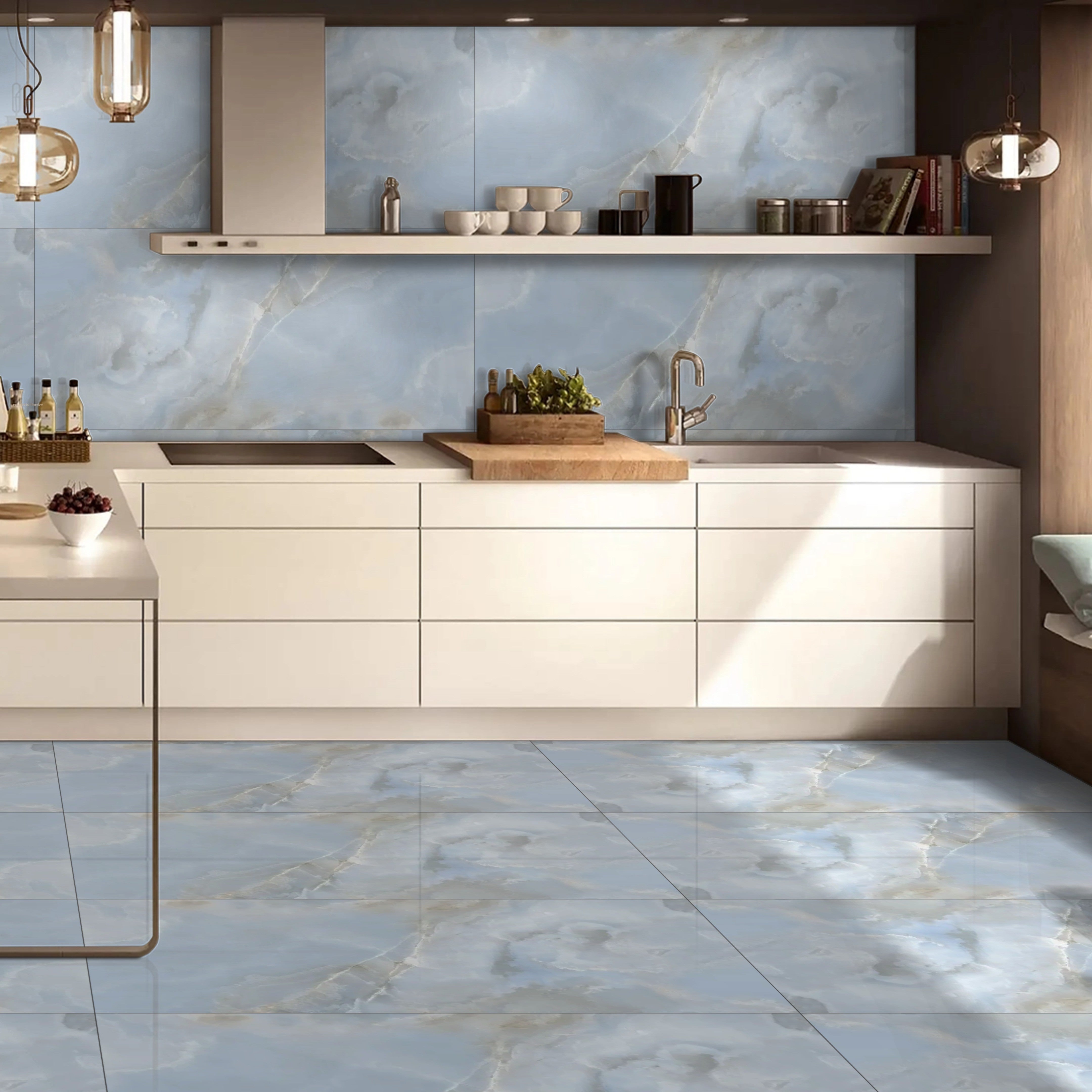 Wellspring Blue Onyx  tiles 60x120cm Gloss Porcelain Tiles