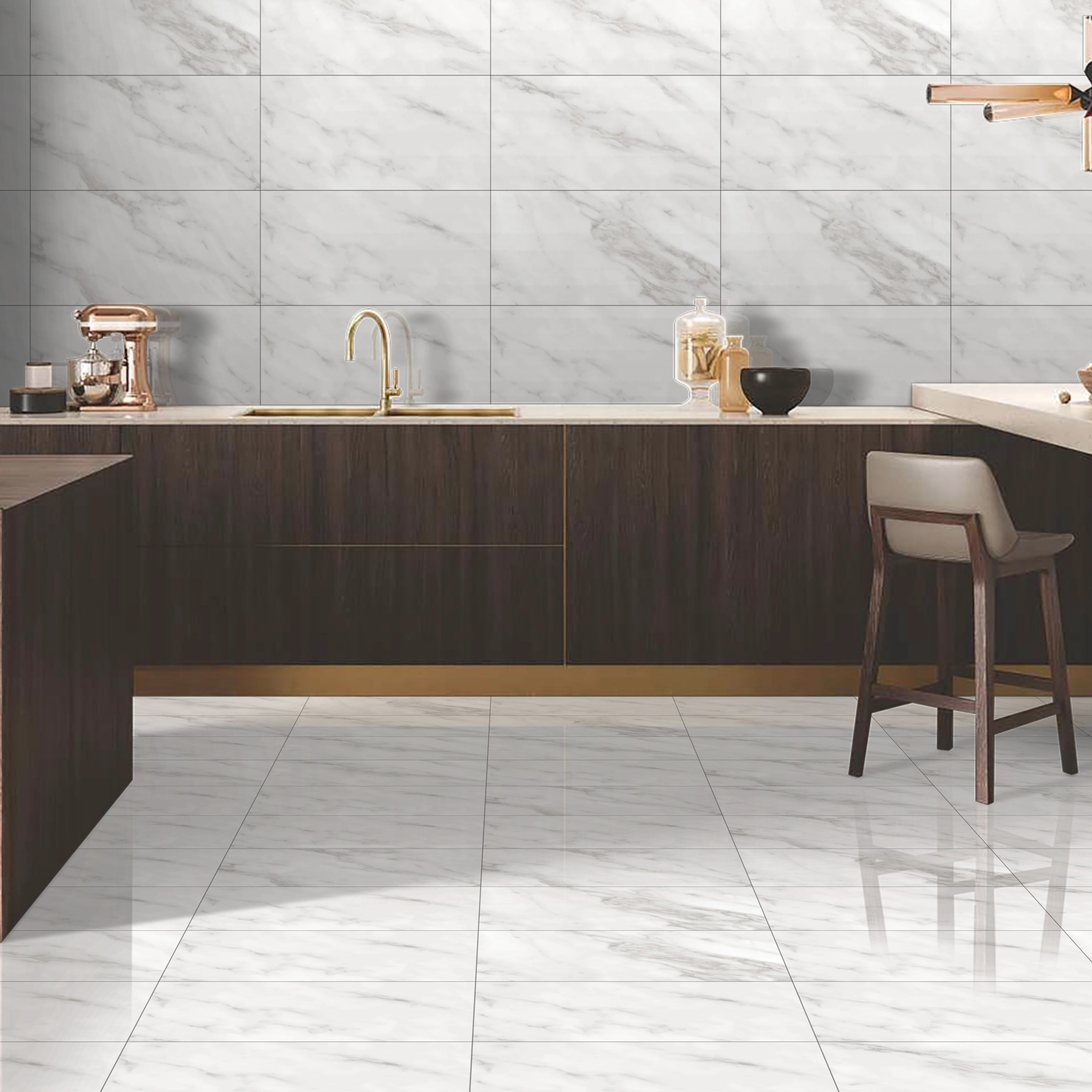 Ethereal Carara White Marble Effect 30x60cm Bathroom Kitchen Wall Floor Gloss Tiles