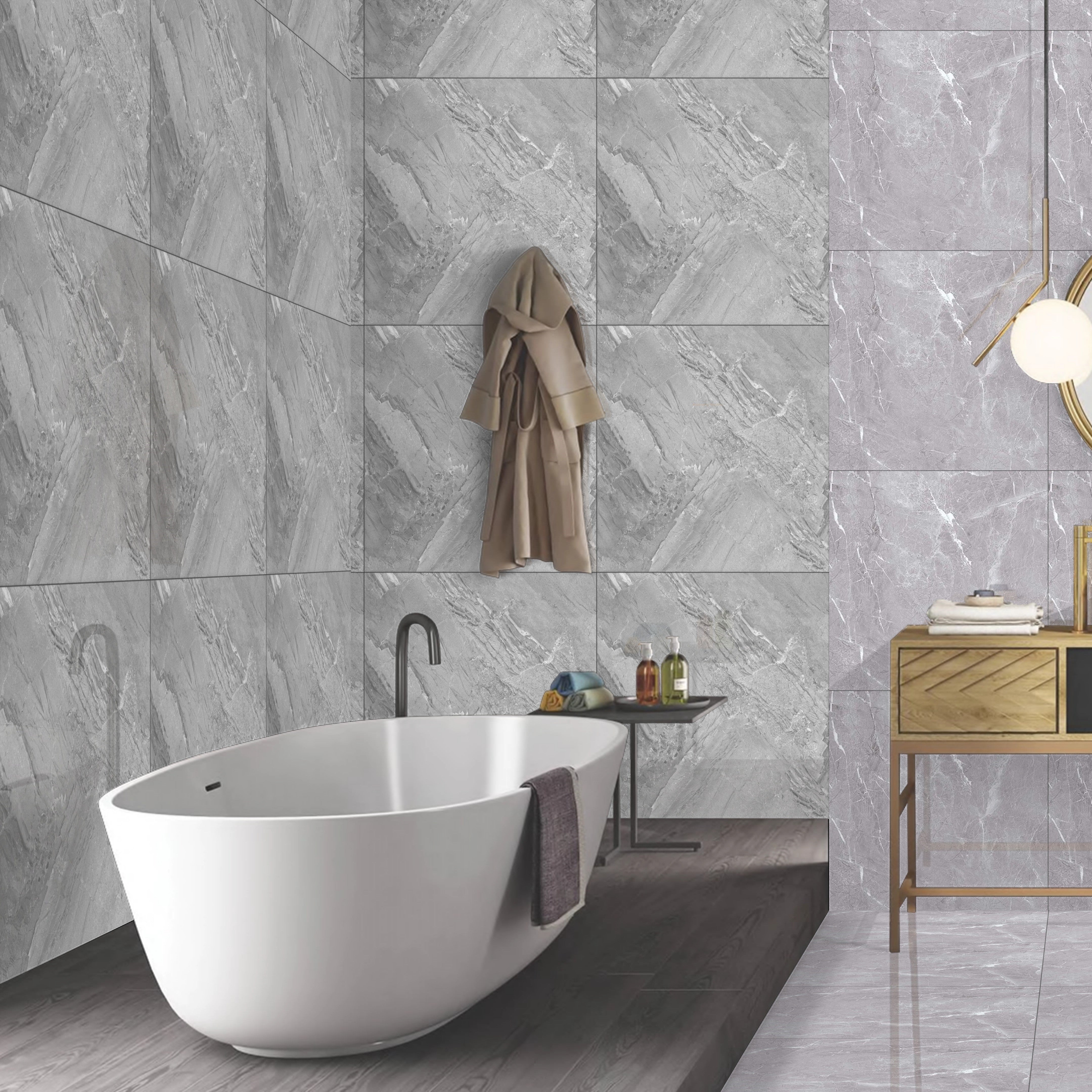 Stony Grey Porcelain Gloss 60x60cm Wall And Floor Tiles