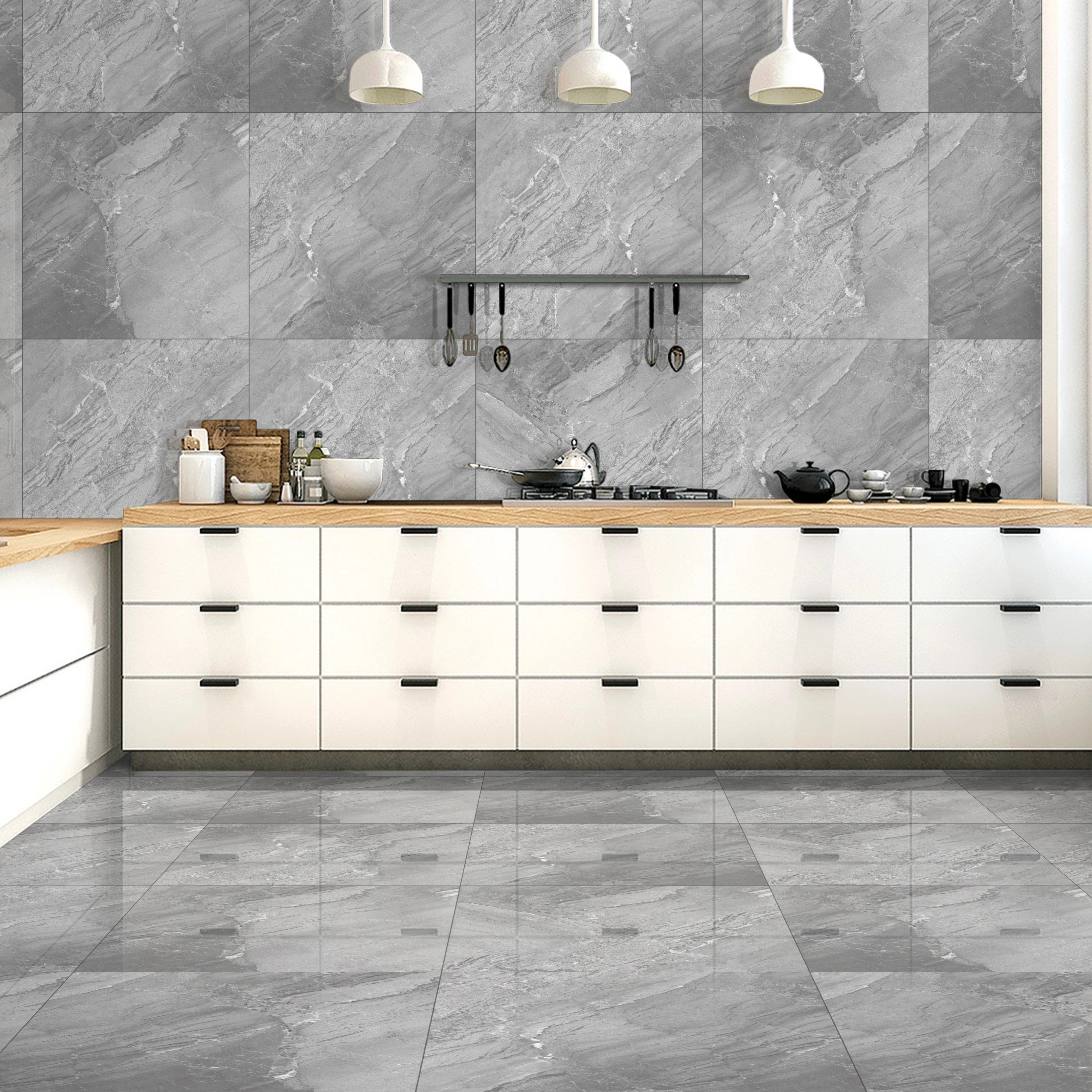Stony Grey Porcelain Gloss 60x60cm Wall And Floor Tiles