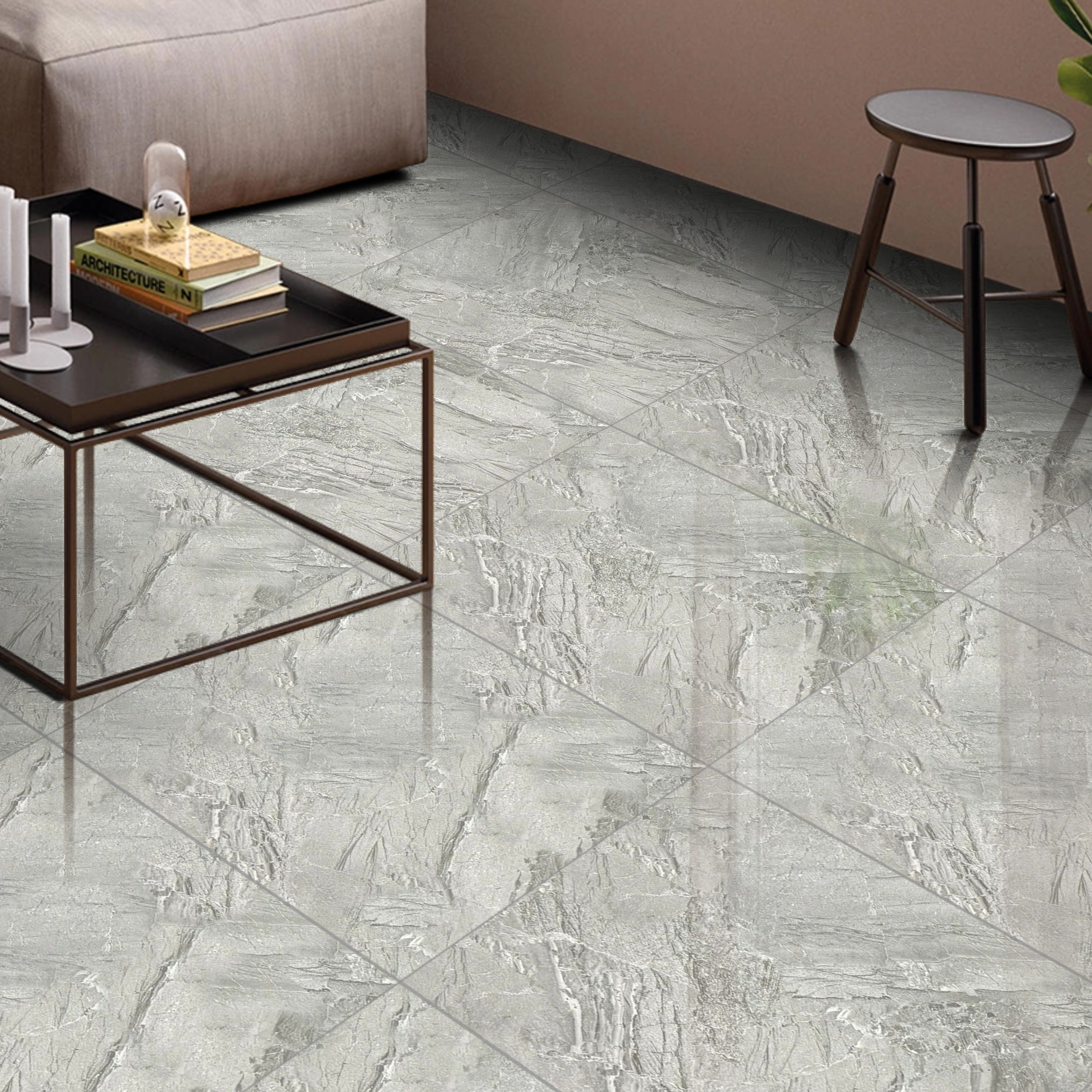 Stony Grey Porcelain Gloss 60x60cm Wall And Floor Tiles