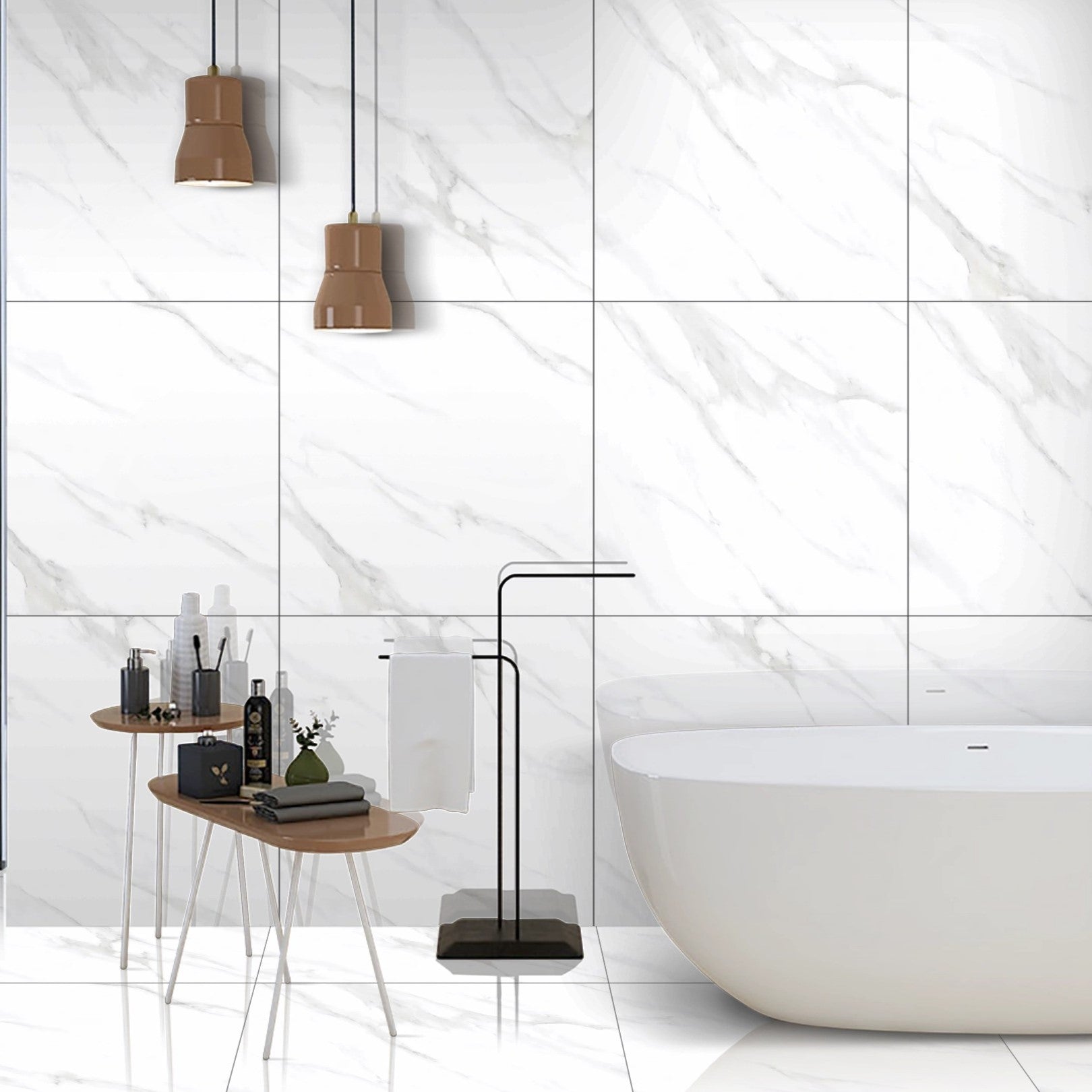 Mirage Pearl Marble Effect Porcelain 60x60cm Kitchen Bathroom Wall and Floor Tile