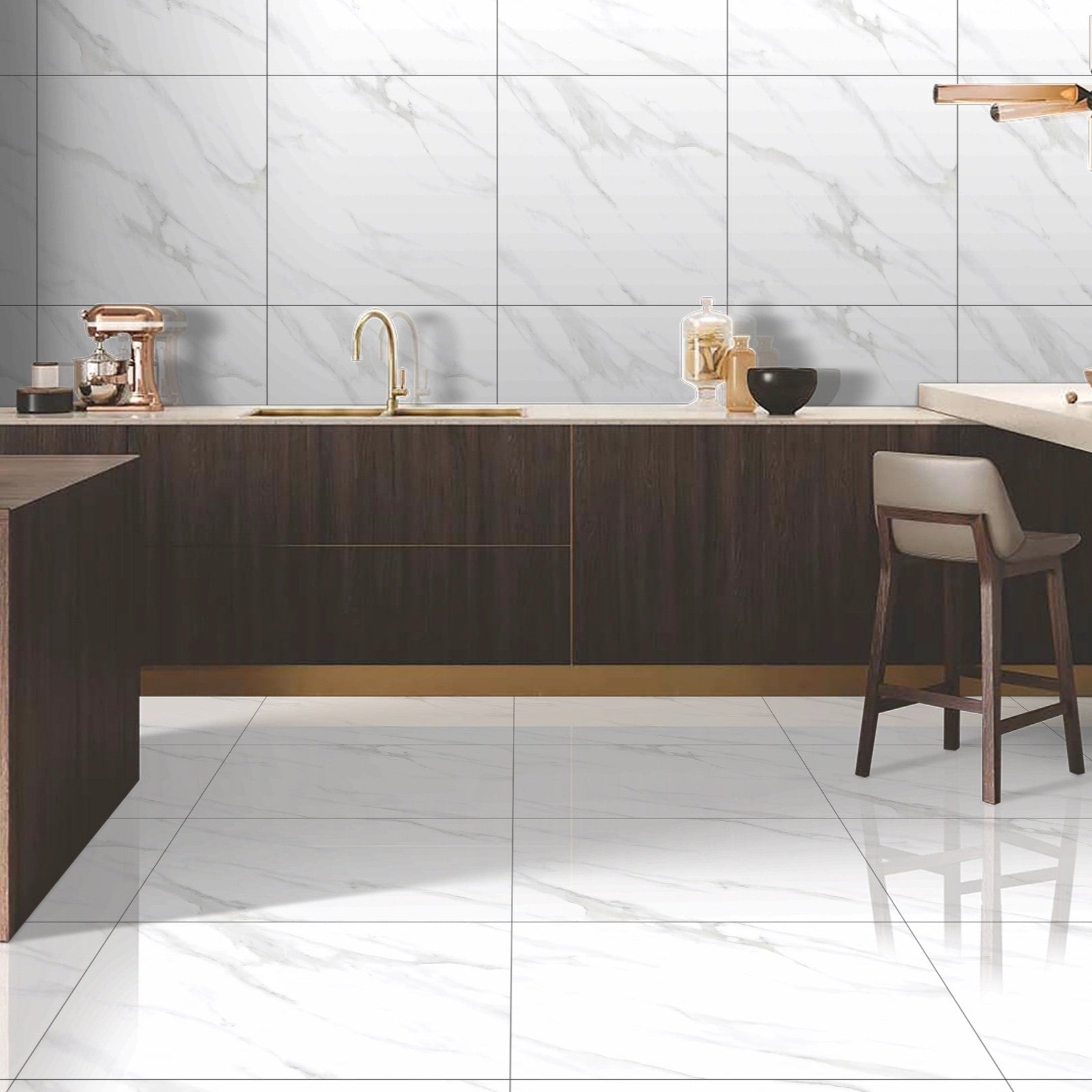 Mirage Pearl Marble Effect Porcelain 60x60cm Kitchen Bathroom Wall and Floor Tile