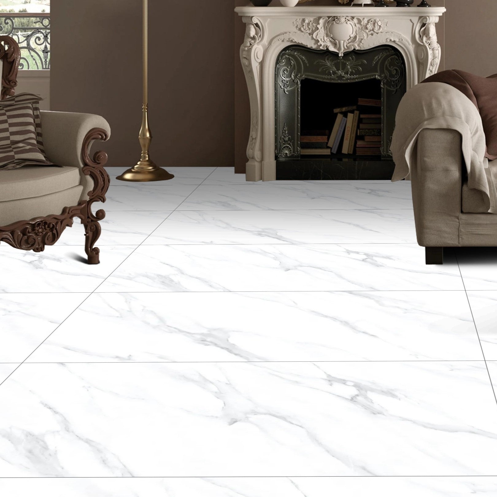 Mirage Pearl Marble Effect Matt Porcelain 60x120cm Wall and Floor Tiles