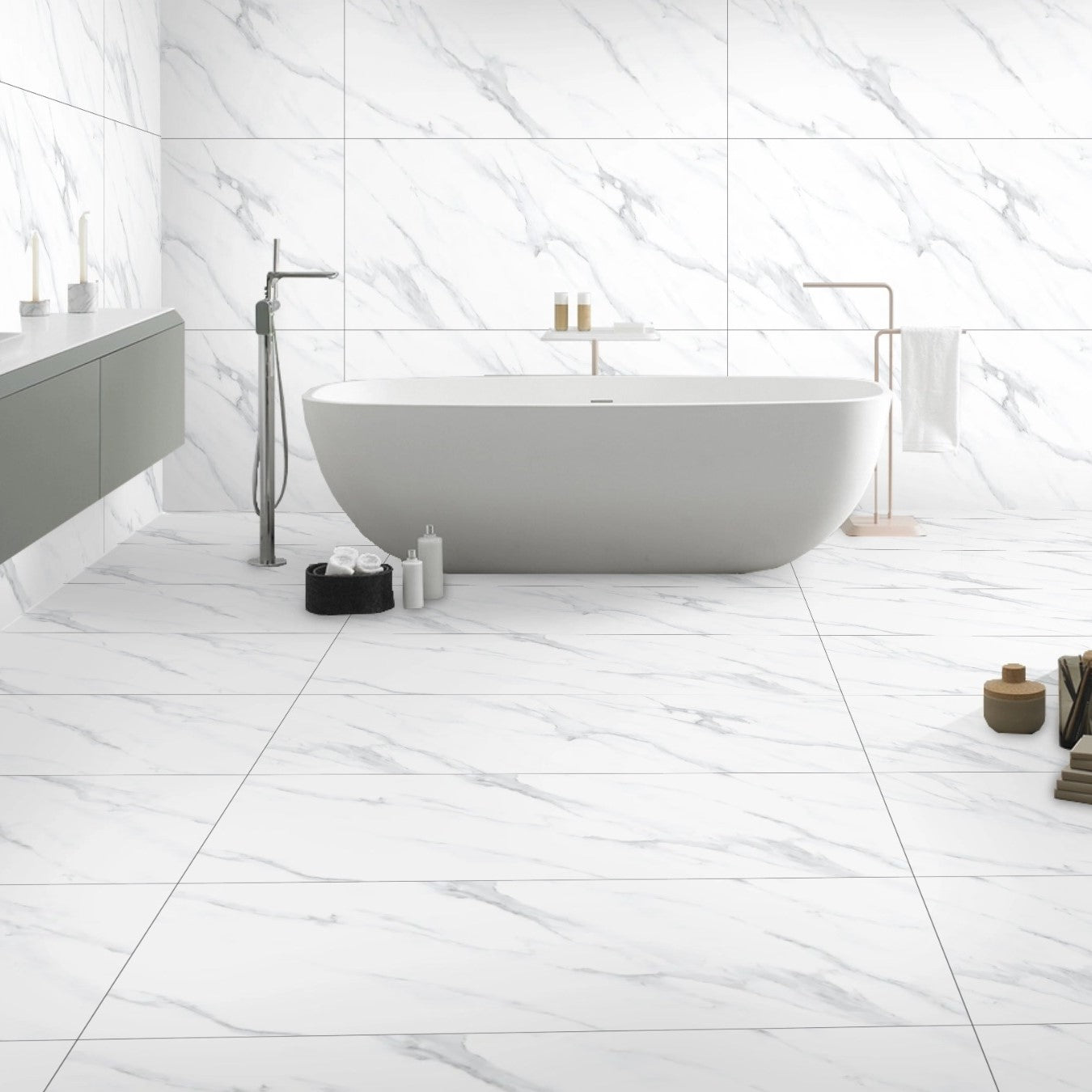 Mirage Pearl Marble Effect Matt Porcelain 60x120cm Wall and Floor Tiles