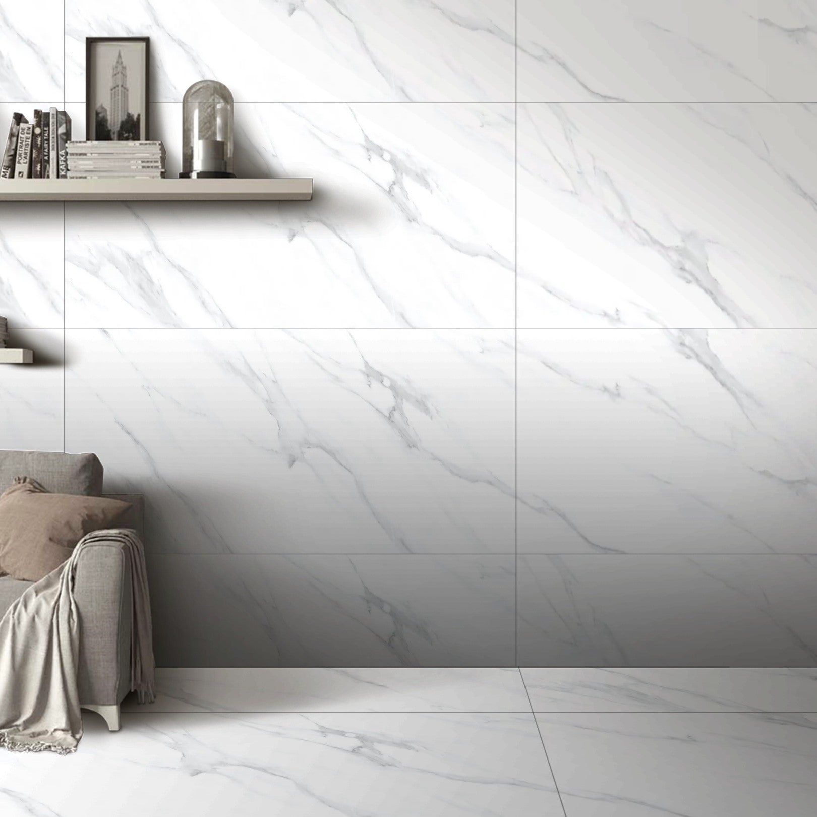 Mirage Pearl Marble Effect Matt Porcelain 60x120cm Wall and Floor Tiles