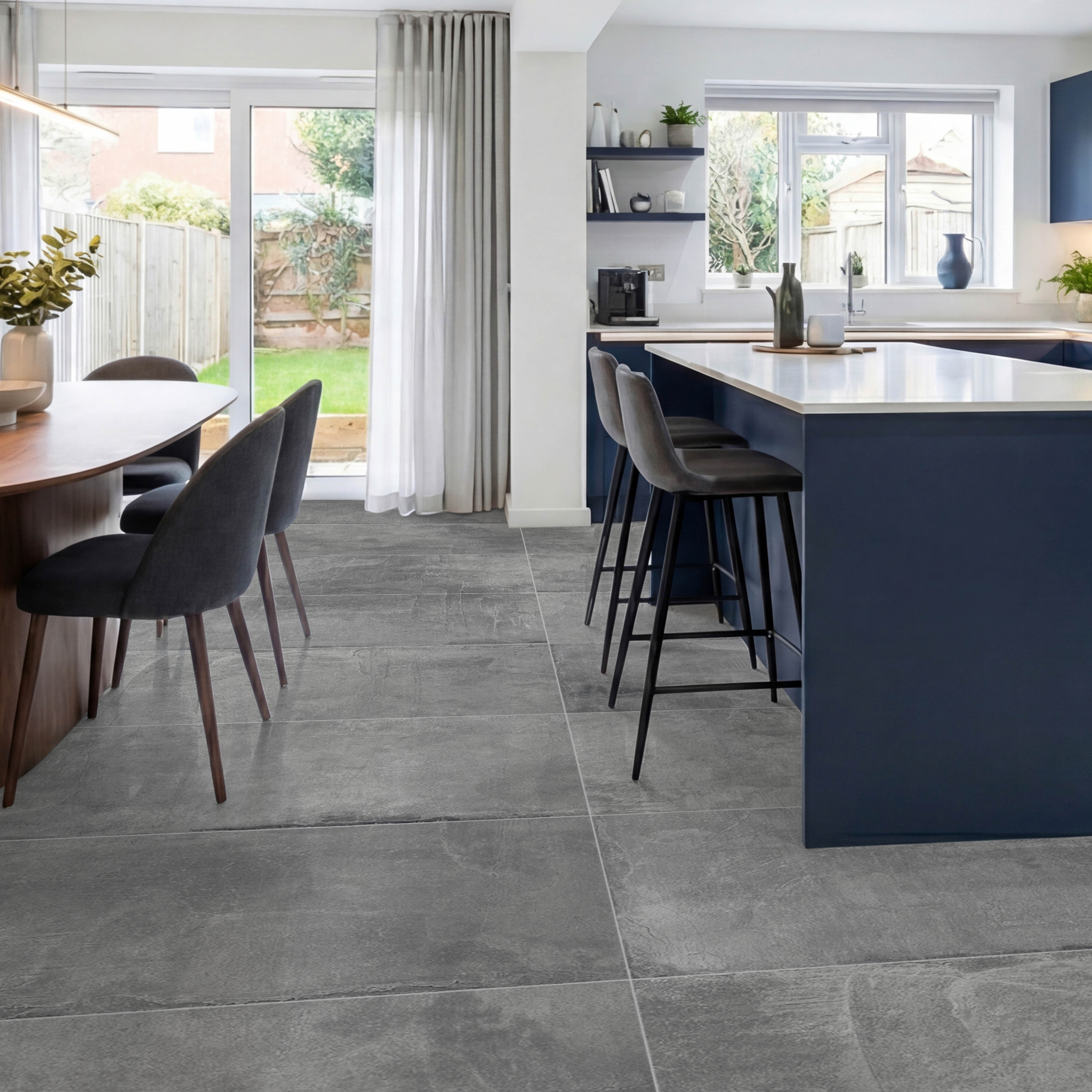 Slate Ash Grey Sugar Effect Porcelain 60x120cm Wall and Floor Tile ...