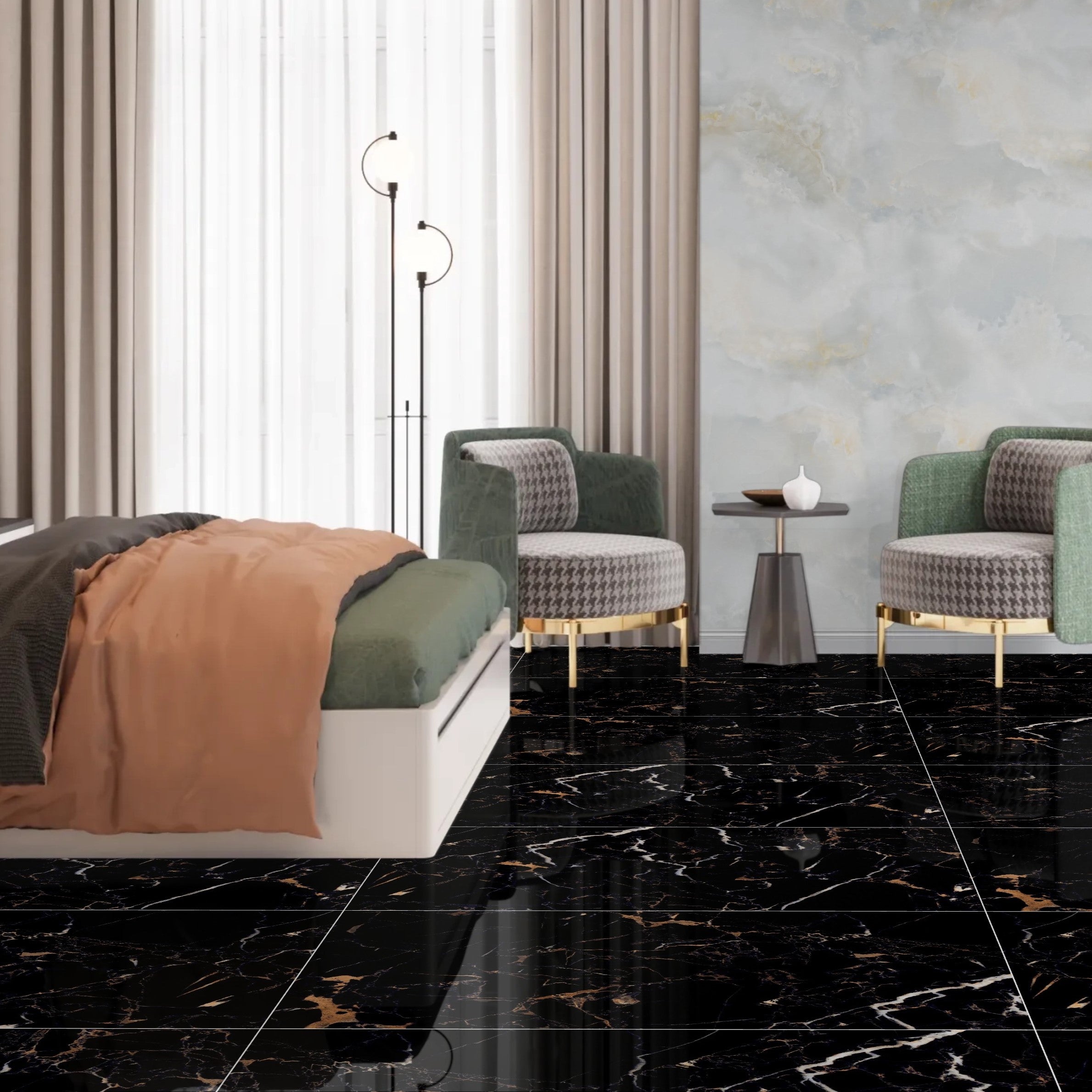 Storm Black High Gloss Porcelain 60x120cm Wall Floor Tiles