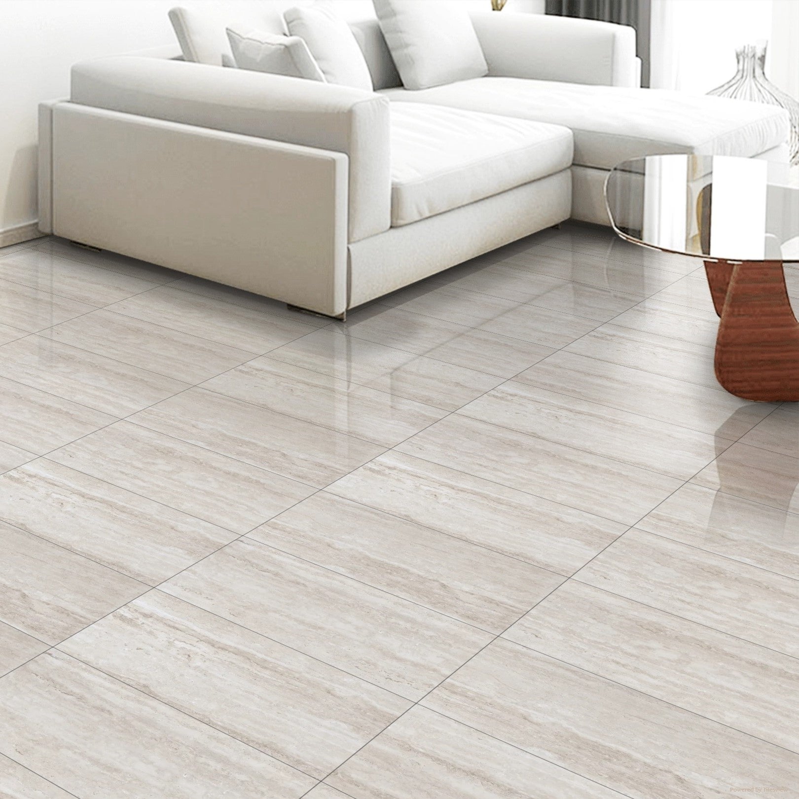 Travertine Mist Grey Glossy Porcelain 30X60cm Wall and Floor Tiles