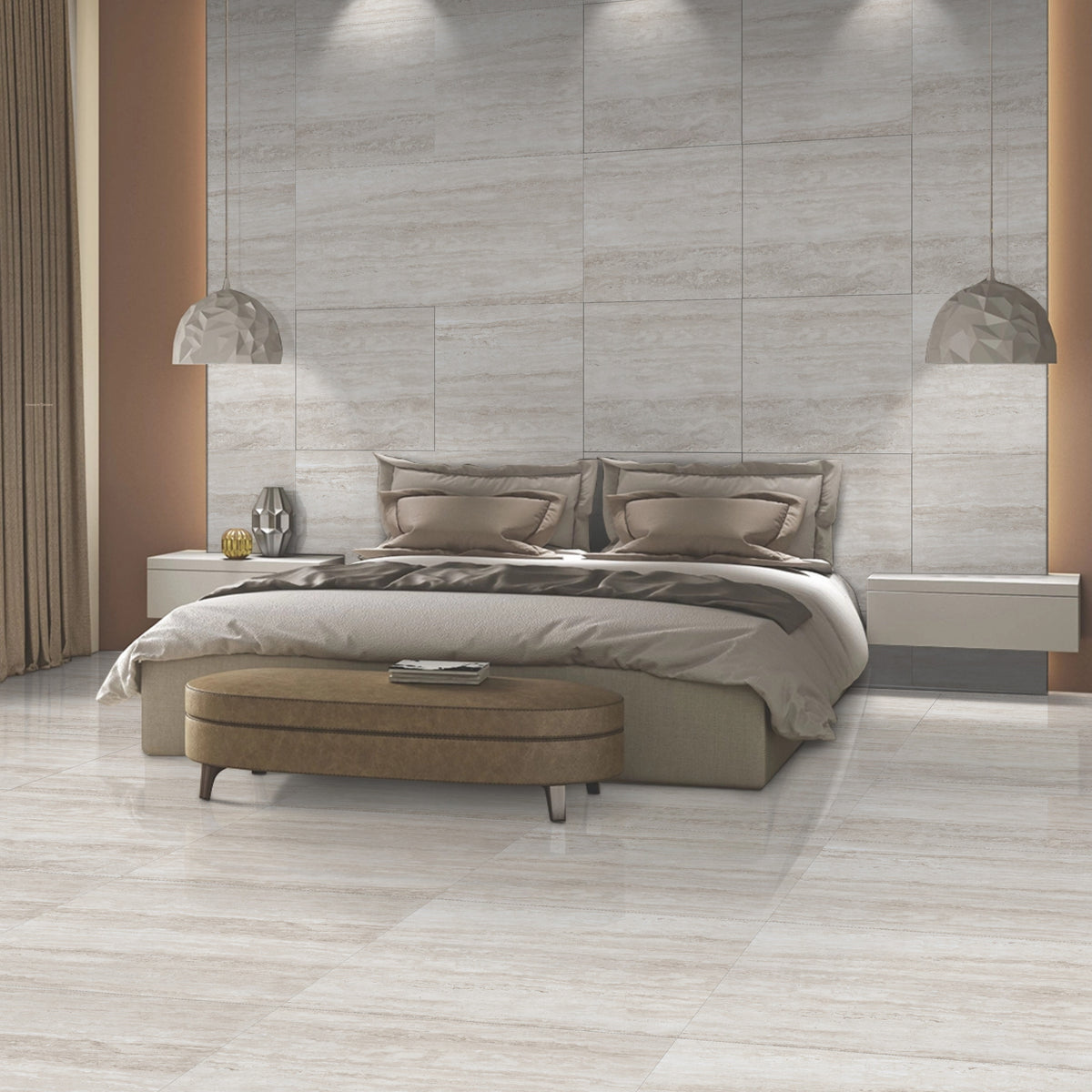 Travertine Mist Grey Porcelain 60x60cm Gloss Wall And Floor Tile – Tile ...