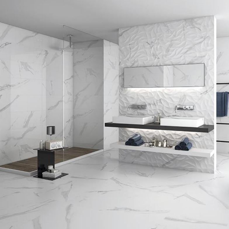 Glean White Heart Marble Gloss Ceramic Wall Tiles 29.5x90cm