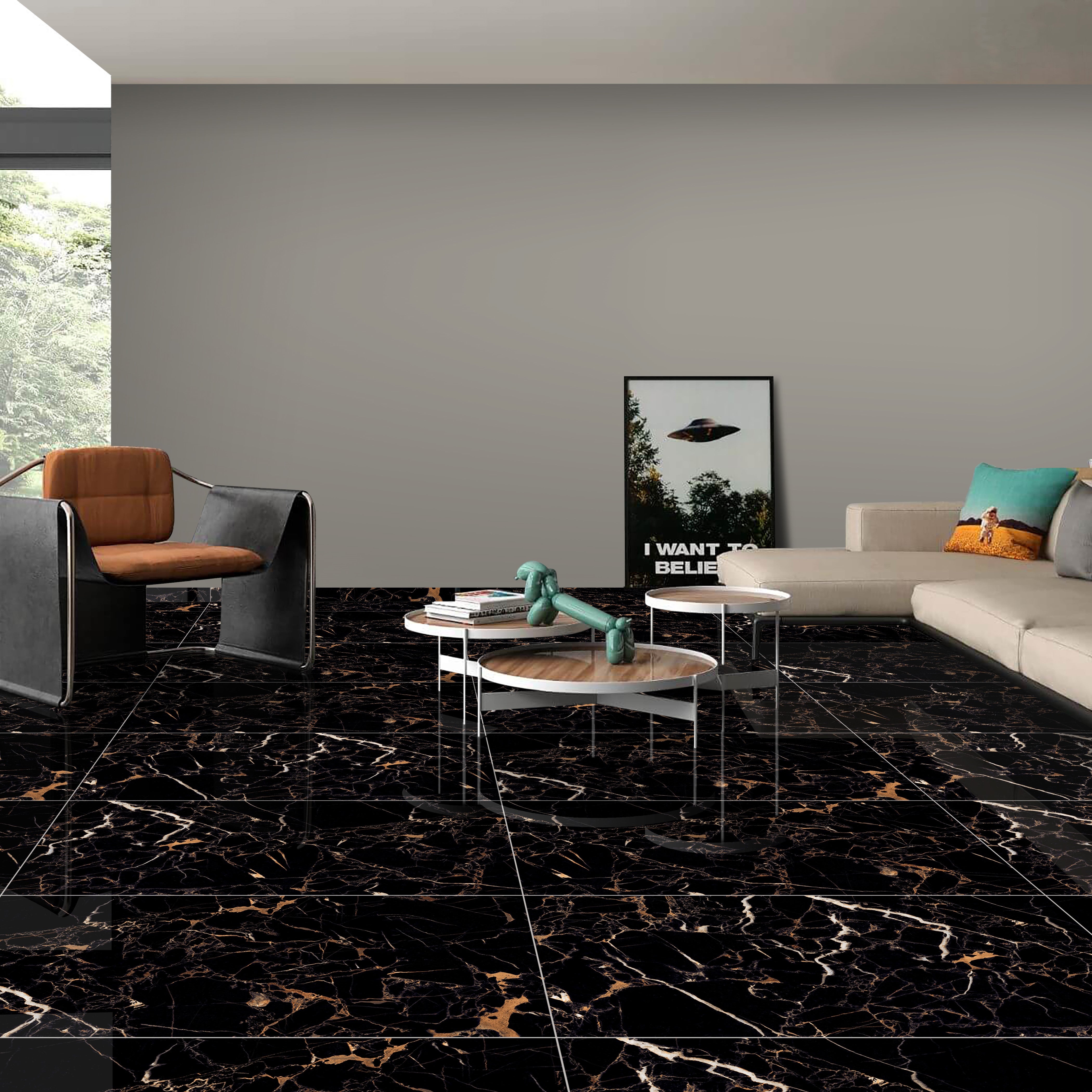 Real Blackgold Gloss Porcelain 60x120cm Wall and Floor Tiles