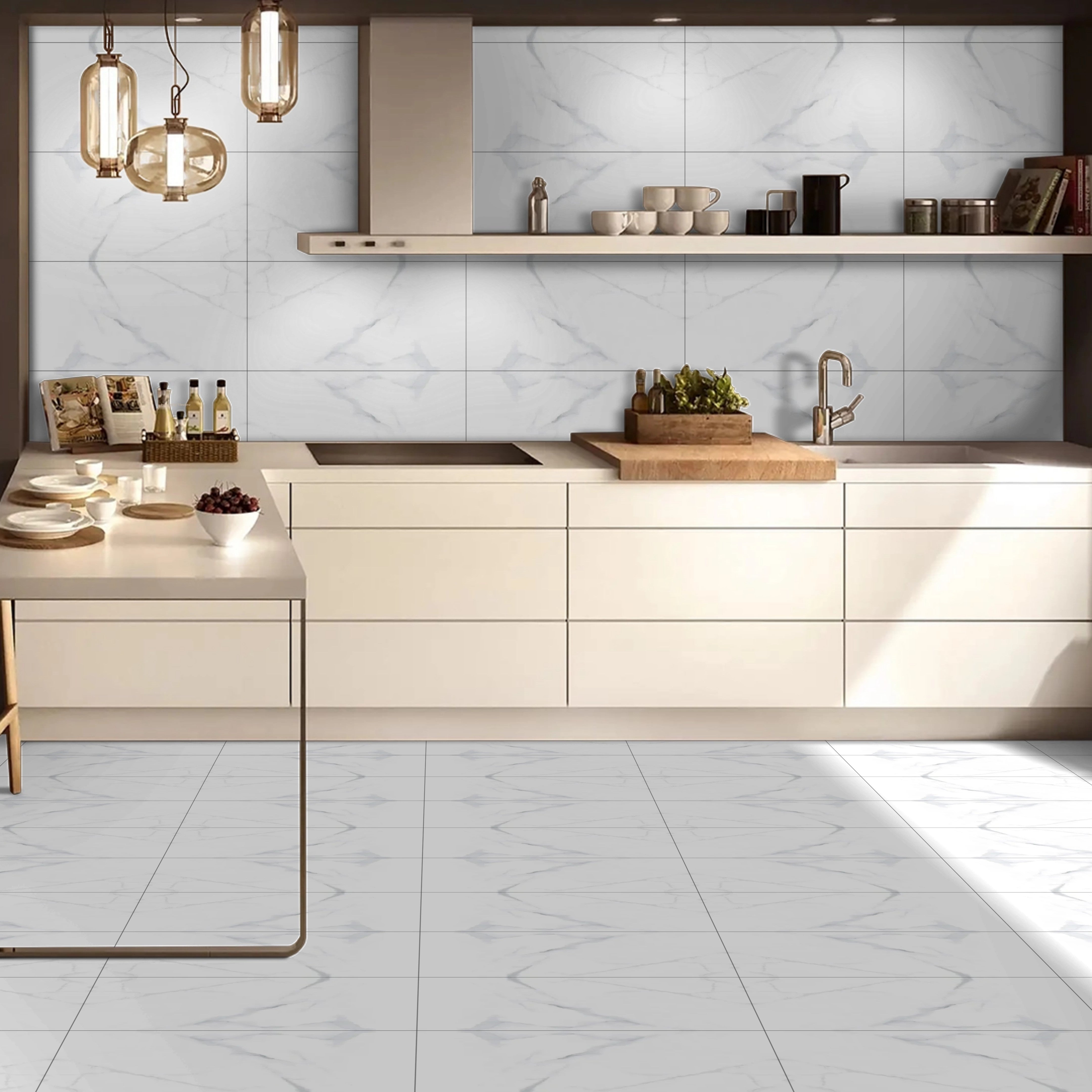 Gleam Carrara White Marble Matt Ceramic Wall Rectified Tiles 30x60cm